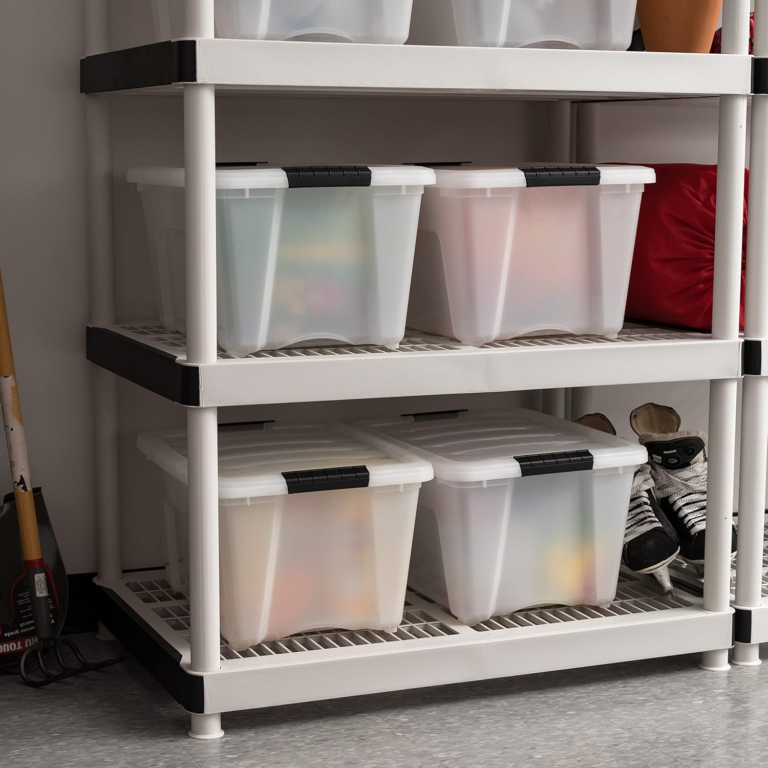 IRIS USA 32 Qt Stackable Plastic Storage Bins with Lids, 4 Pack - BPA-Free, Made in USA - Discreet
