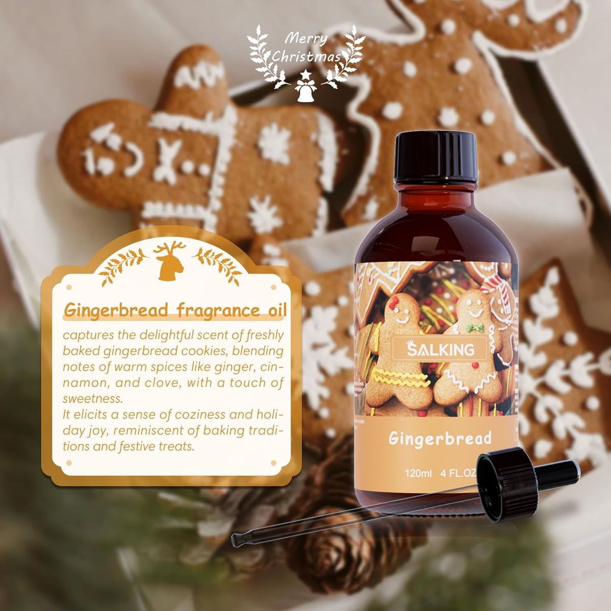 SALKING Gingerbread Fragrance Oil, 120ml (4 Fl Oz) Premium Essential Oils for Diffuser, Candle