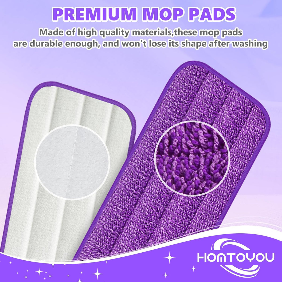 HOMTOYOU Reusable Pads Refills for Swiffer Power Mop: 6 Pack Microfiber Pad for Multi-Surface Floor
