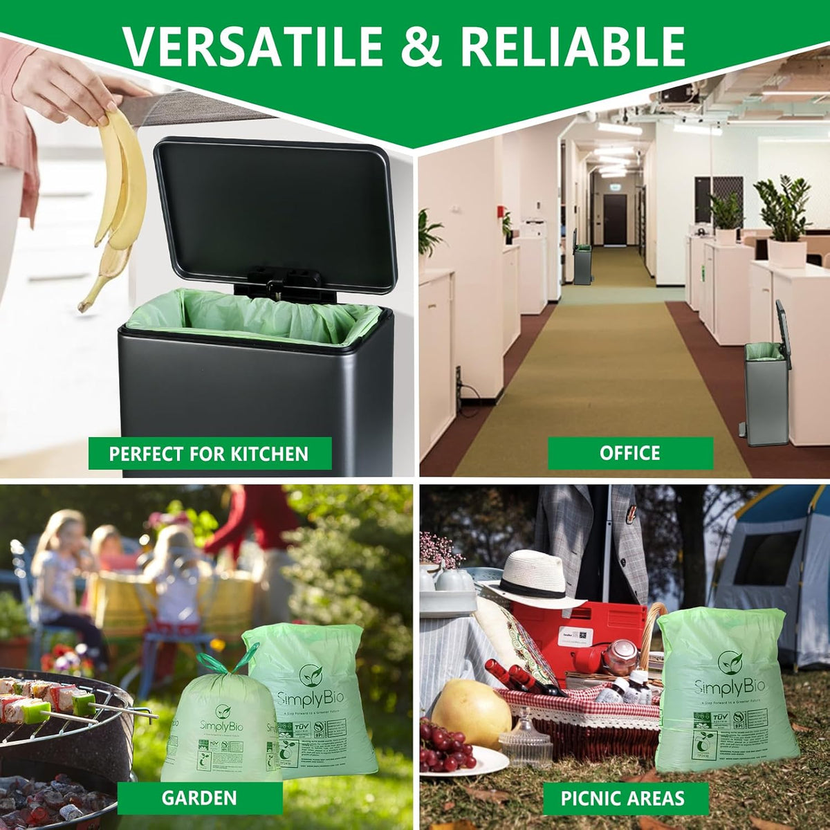 3 Gallon Compostable Trash Bags Drawstring, Heavy Duty Extra Thick 1 Mil, 11.36 Liter, 50 Bags