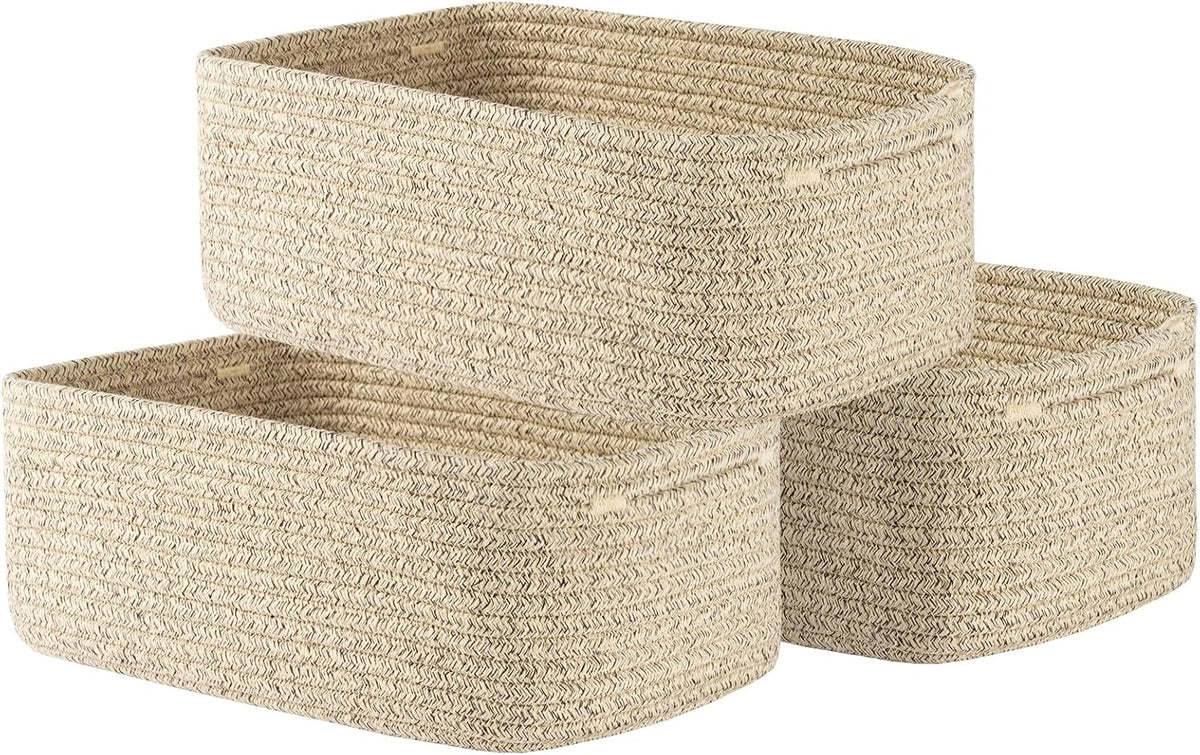 Small Woven Basket, 13.5 x 9.5 x 5 Inches, Storage Basket for Organizing, Cute Small Rope Shelf