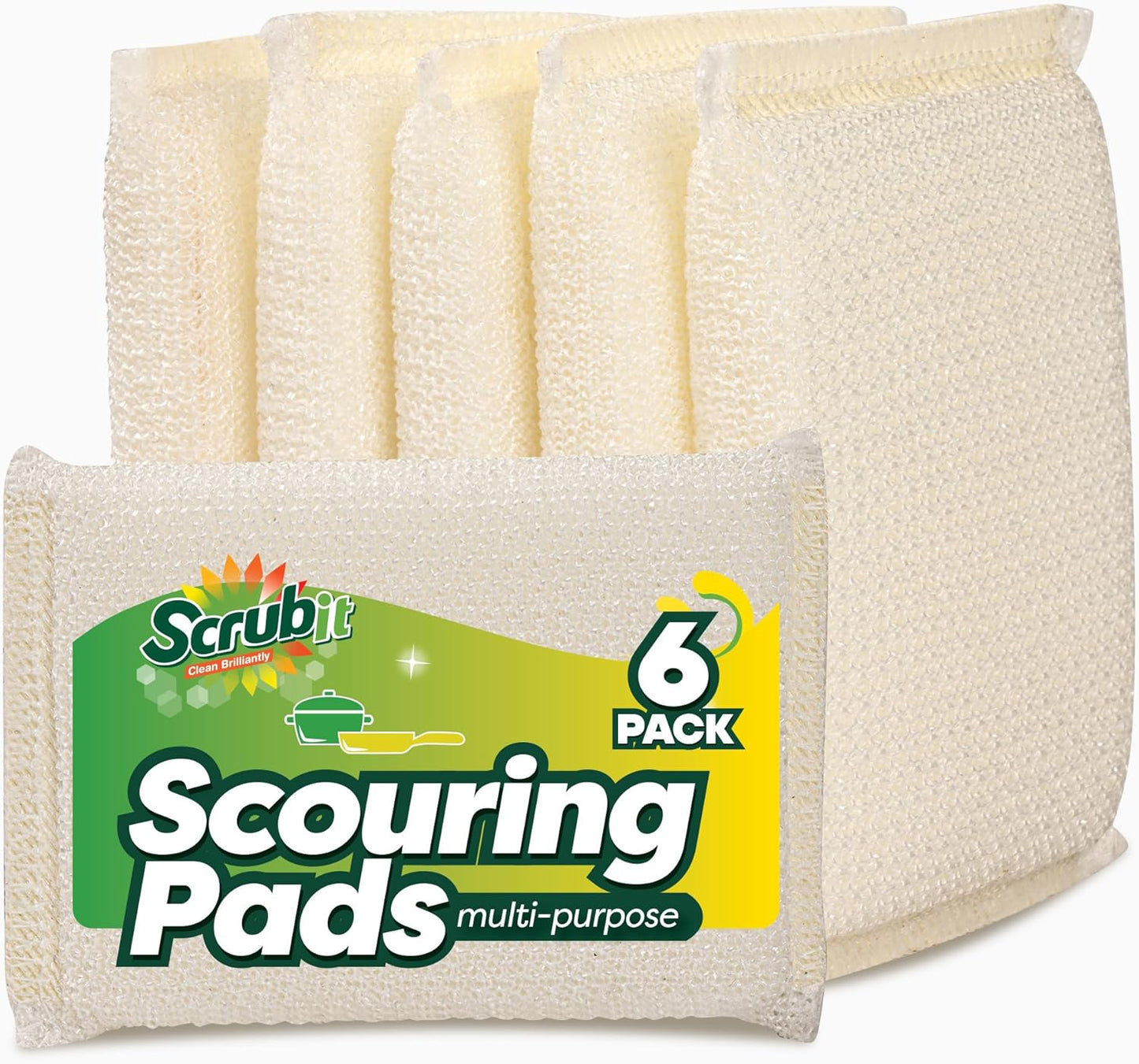 6 Scrub Sponges Kitchen by SCRUBIT, Multi-Purpose Scouring Pads, Non-Scratch Cleaning Sponges for