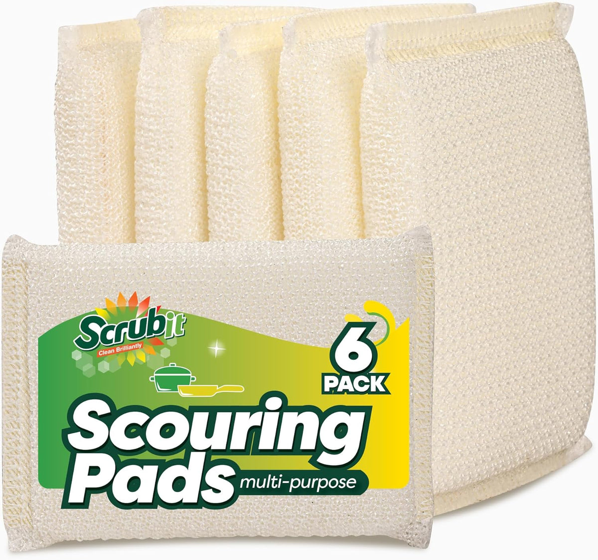 6 Scrub Sponges Kitchen by SCRUBIT, Multi-Purpose Scouring Pads, Non-Scratch Cleaning Sponges for