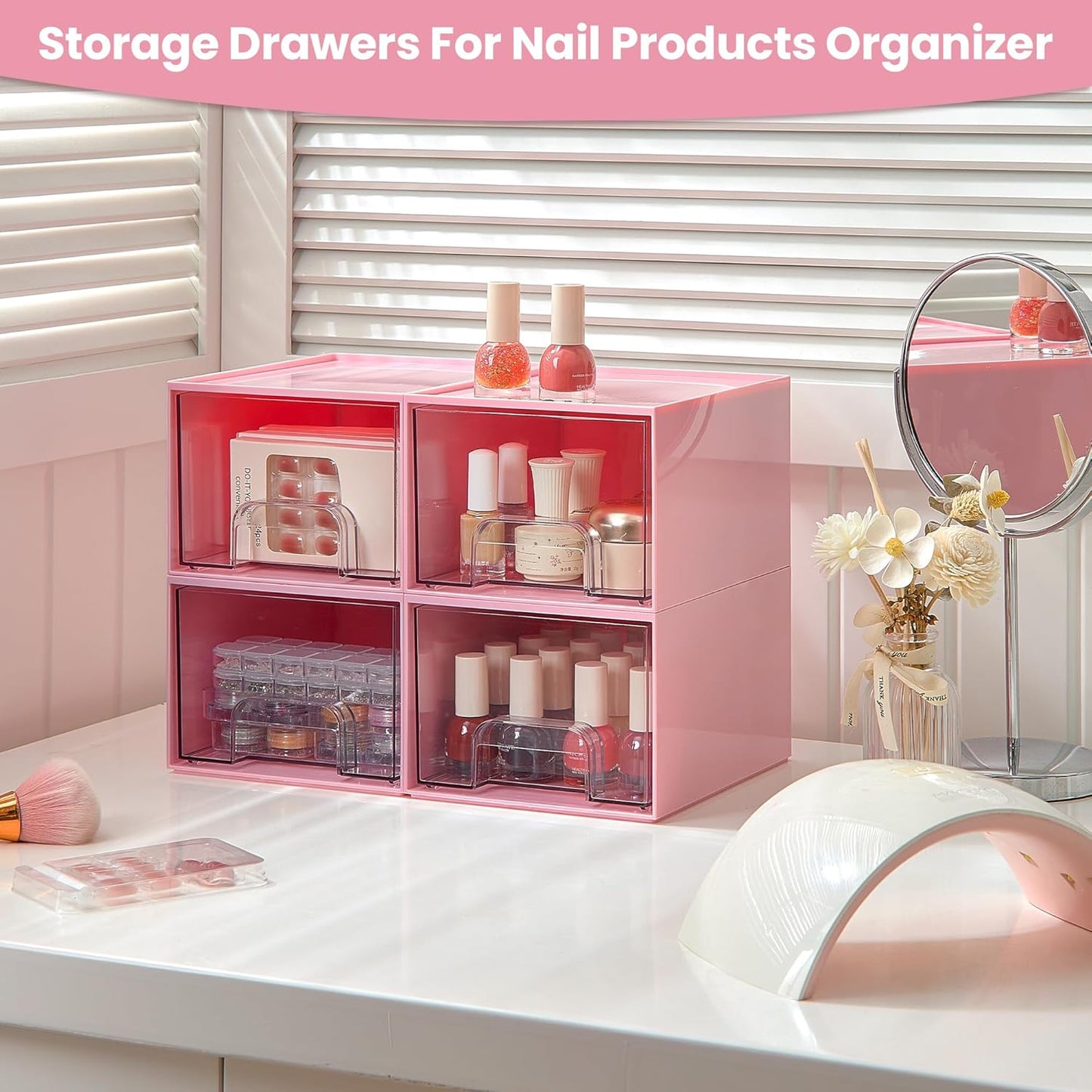 Vtopmart 4Pack Small Stackable Storage Drawers, Bathroom Makeup Organizer,Plastic Storage Bins For