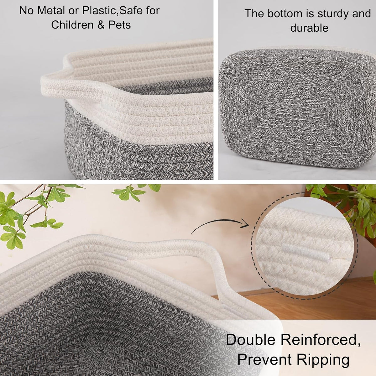 OIAHOMY 3 Pack Storage Baskets for Organizing, Woven Cotton Rope Basket for Shelves, Closet