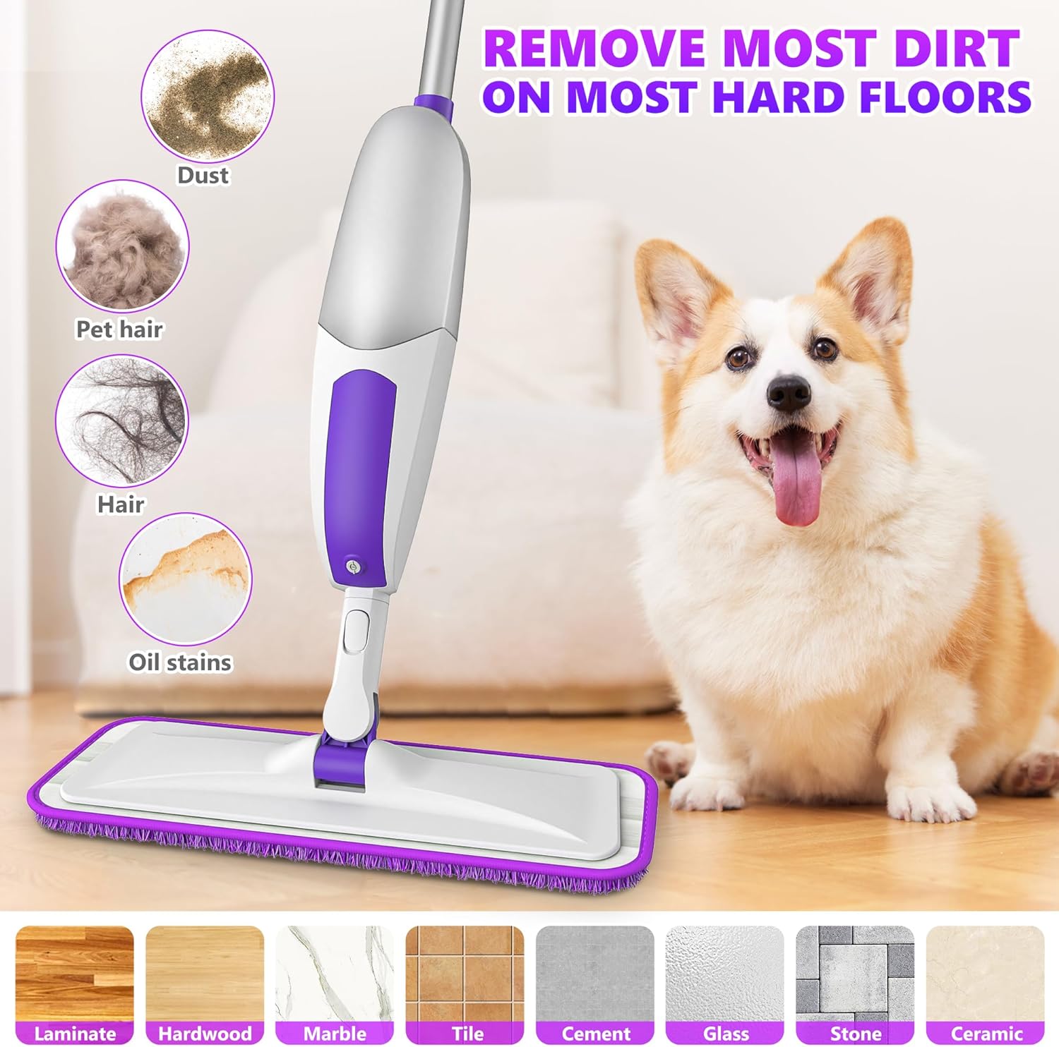 Microfiber Spray Mops for Floor Cleaning - SEVENMAX Dry Wet Floor Mop with Sprayer 3 Washable Pads