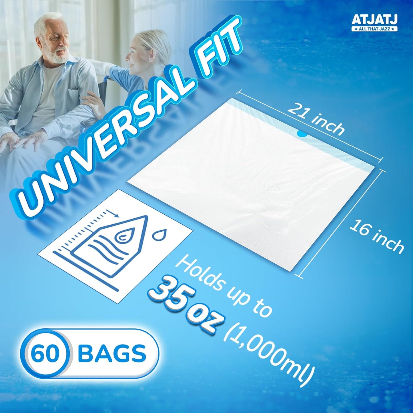60 Packs Commode Liners With 60 Absorbent Pads, Leak-Proof Disposable Toilet Bags for Adults, Fits