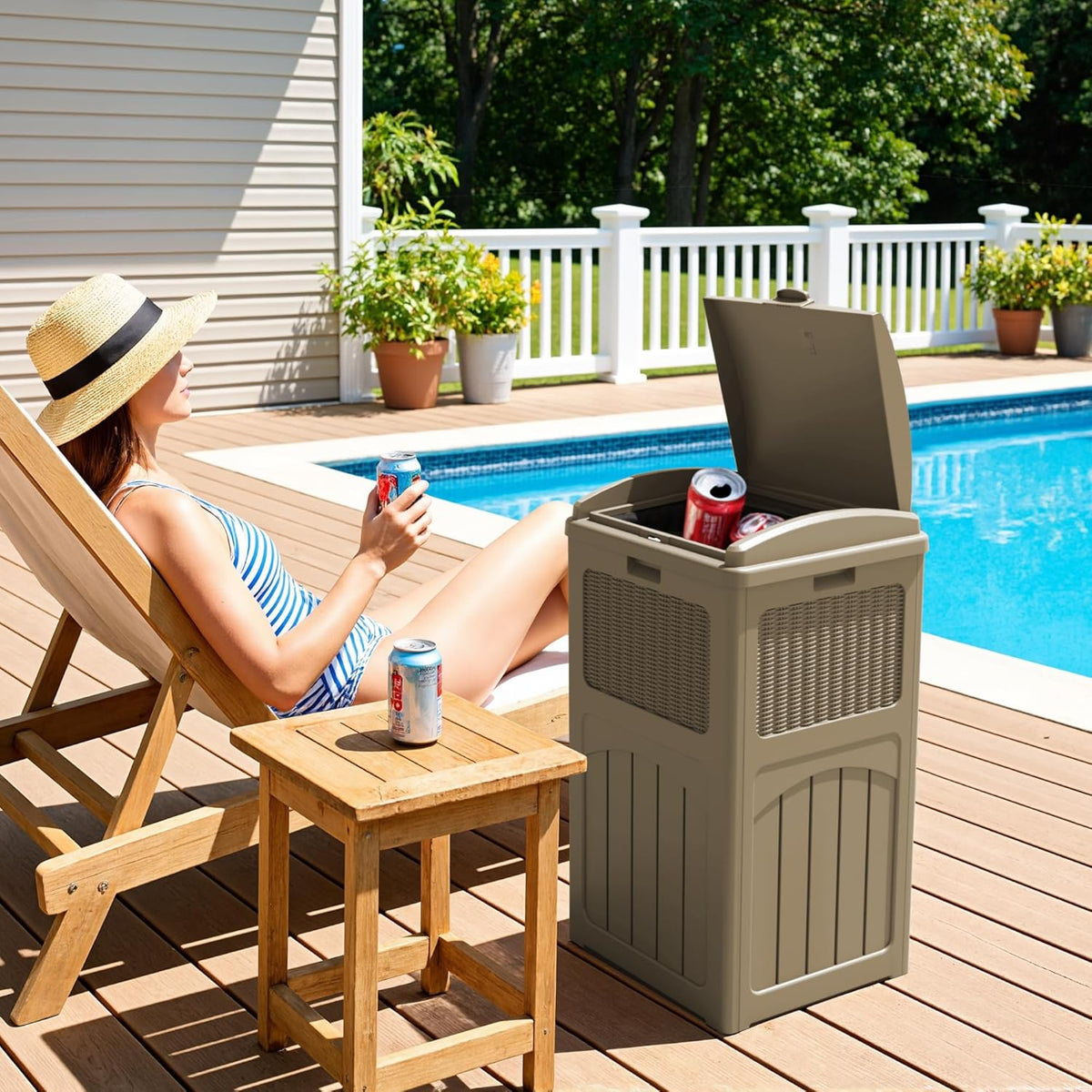 Greesum 33 Gallon Outdoor Trash Can with Lid (2-Pack), Heavy Duty Resin Garbage Bin, Waterproof &