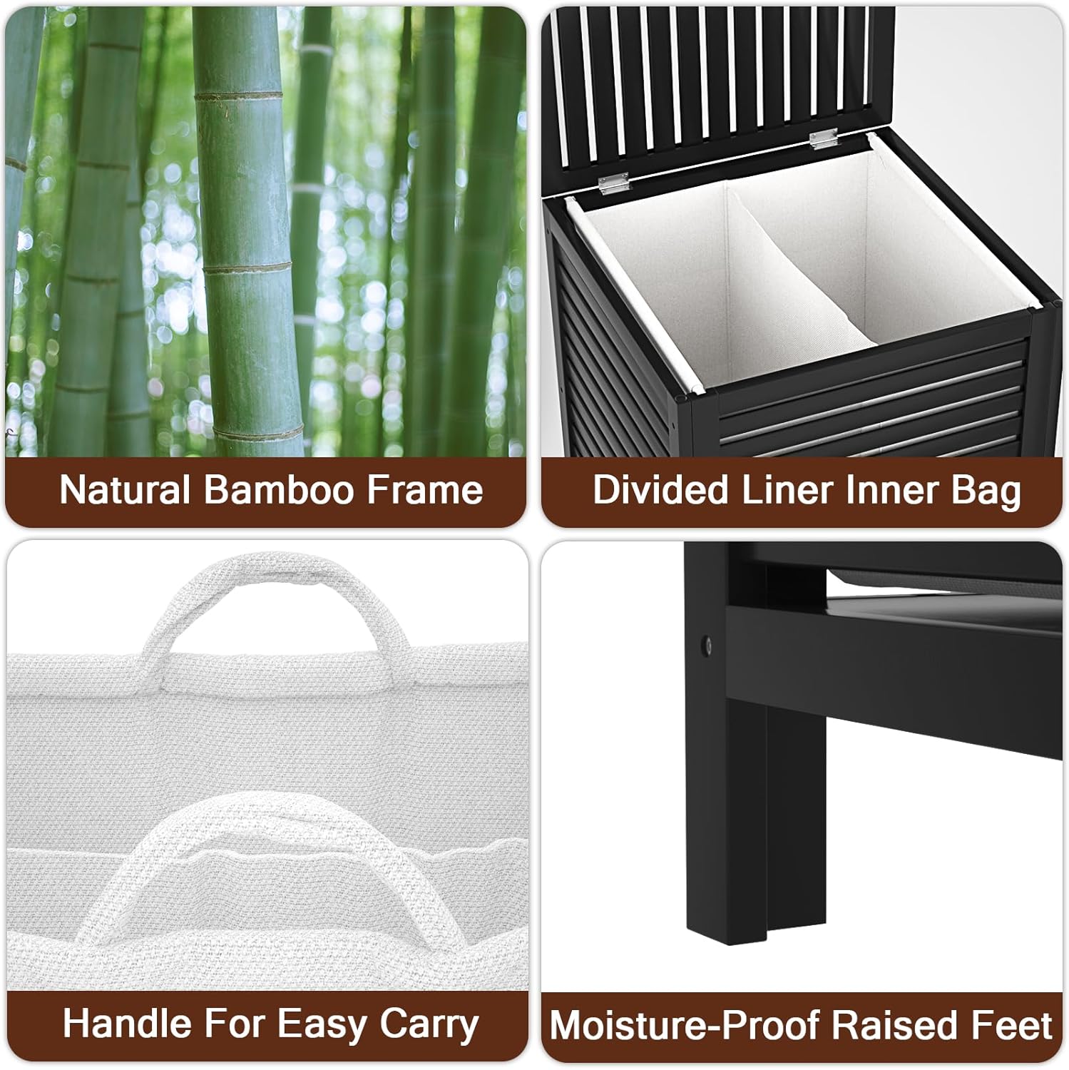 Homykic Bamboo Laundry Hamper with Lid, 120L Large Clothes Laundry Sorter with Removable 2-Section