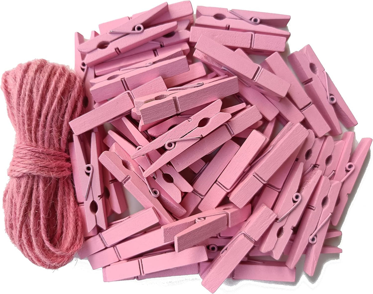 1.9" Pink Wooden Clothes Pins DIY Photo Garland Baby Shower Bag Clips Decorative Clothespins with