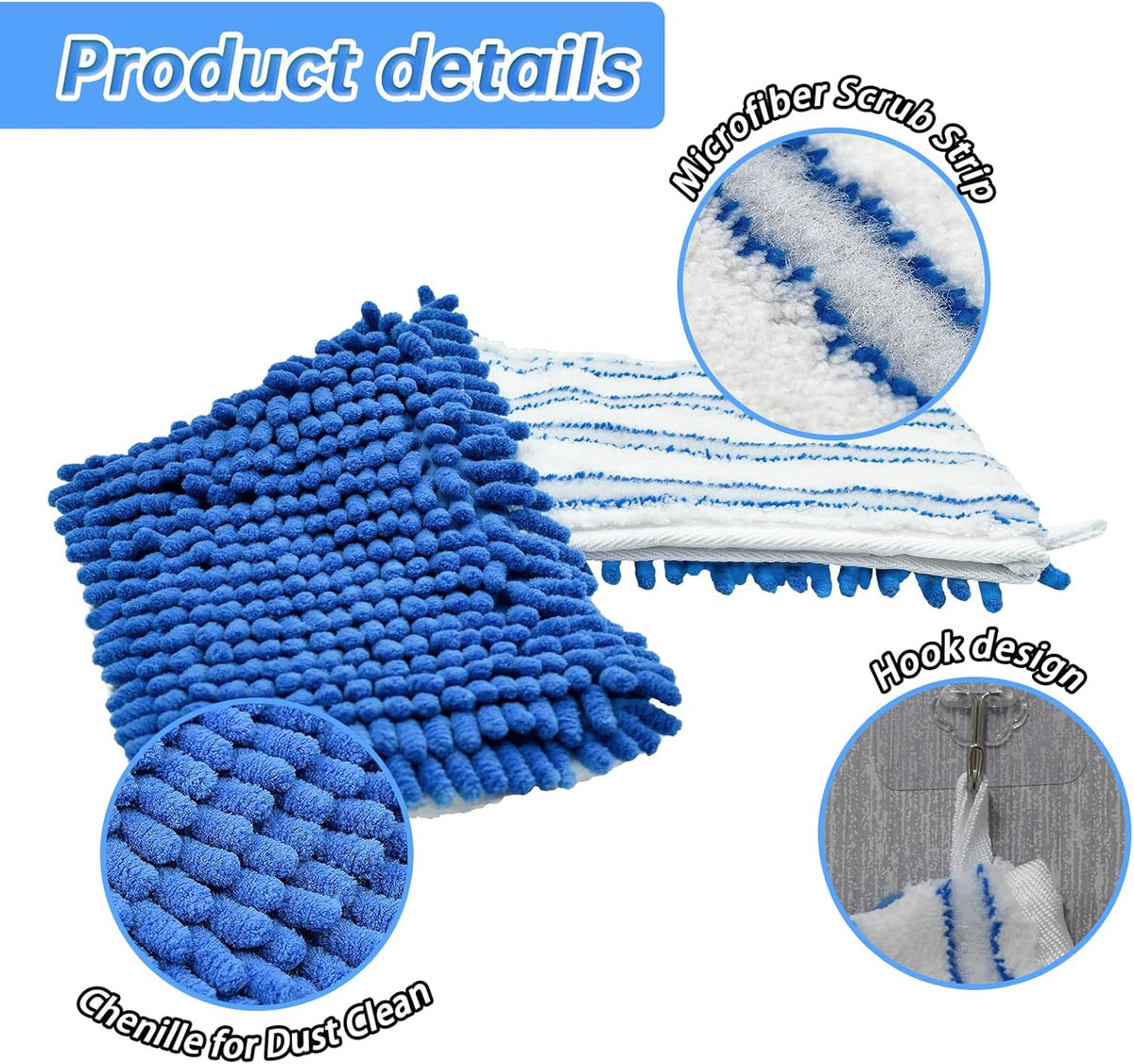 4 Pack Mop Heads Replacements Compatible with O-cedar Dual-Action Flip Mop,Microfiber&Chenille Mop
