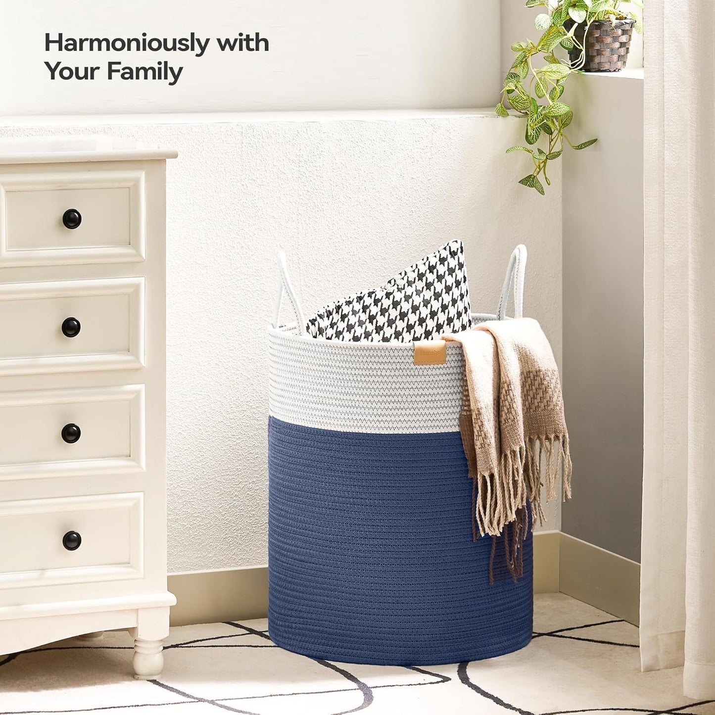 Laundry Hamper 62L,Large Laundry Basket for Clothes,Decorative Storage Basket for Blankets,Cotton