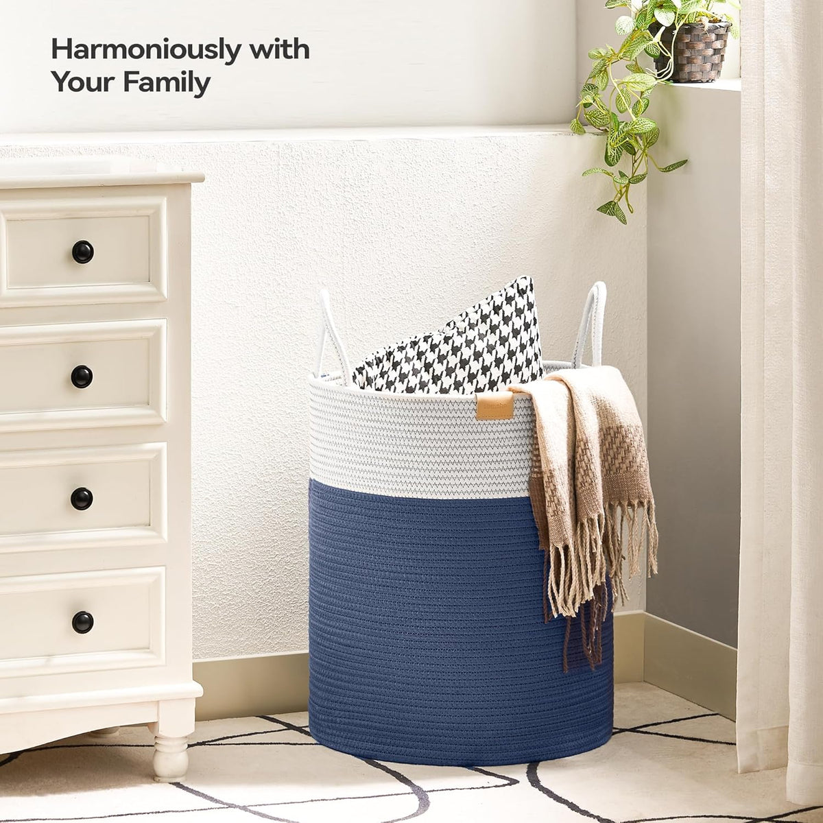 Laundry Hamper 62L,Large Laundry Basket for Clothes,Decorative Storage Basket for Blankets,Cotton