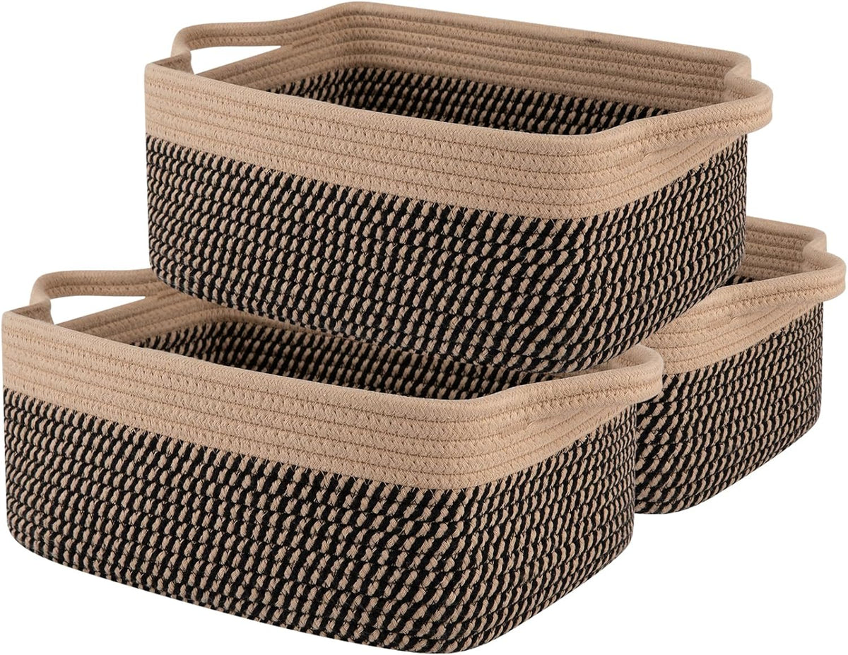 OIAHOMY 3 Pack Storage Baskets for Organizing, Woven Cotton Rope Basket for Shelves, Closet