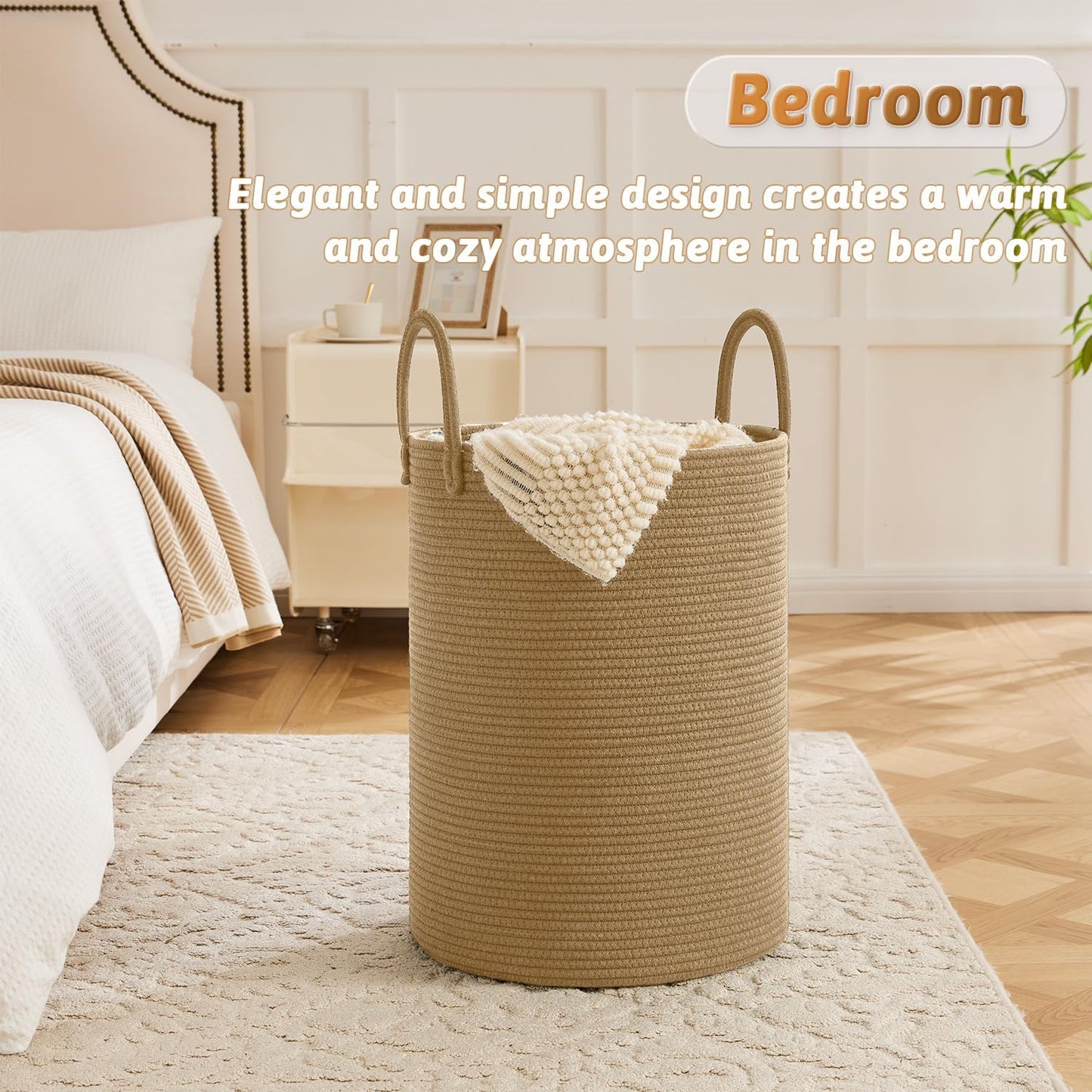 Laundry Basket,Woven Cotton Rope Laundry Hamper,80L for Decorative Storage of Dirty Clothes,Toys