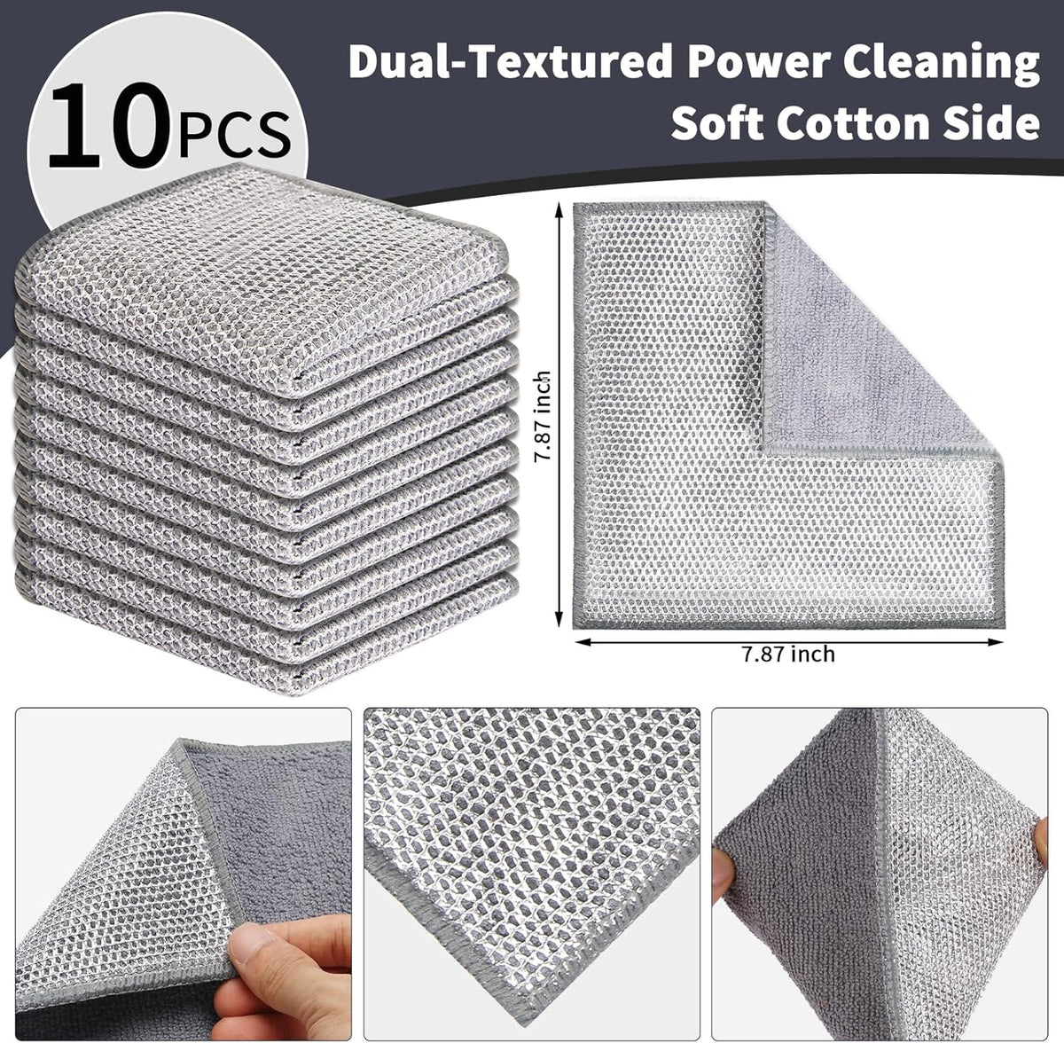 2 in 1 Stainless Steel Scrubber & Microfiber Cleaning Cloth, 10 Pack Towel & Steel Scrub Cloth for