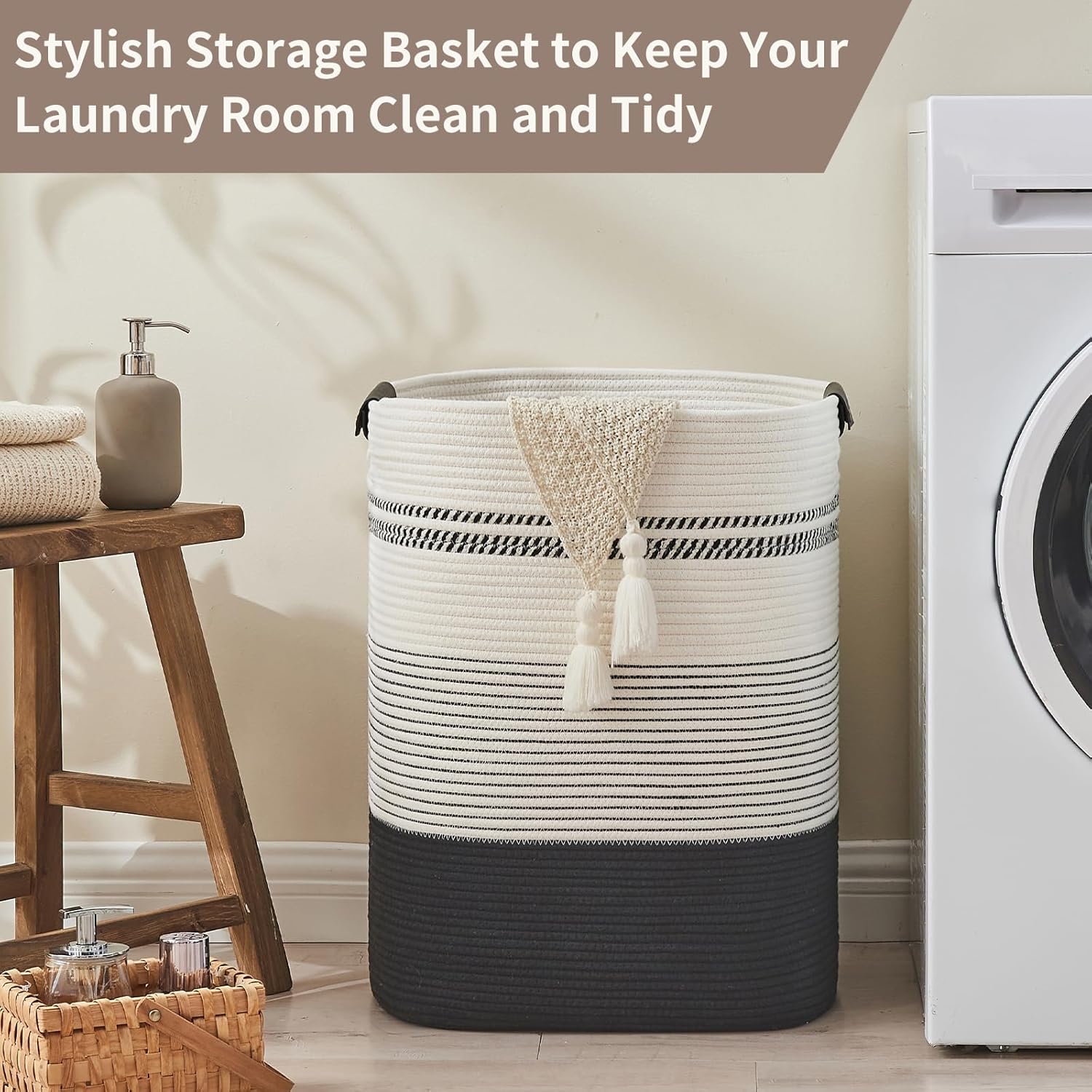 Laundry Basket with Handles - Blanket Basket & Hampers for Bedroom Aesthetic, Laundry Hamper &