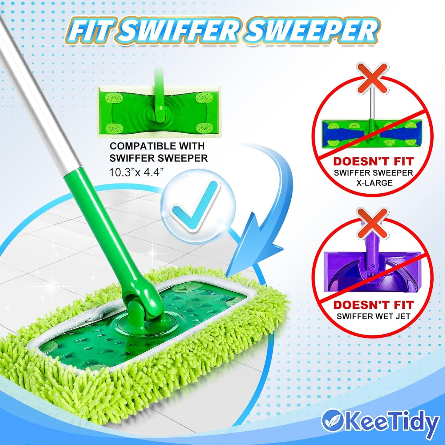 Reusable Mop Pads Compatible with Swiffer Sweeper Mops, 3 Pack 12 Inch Washable Microfiber Wet Pads