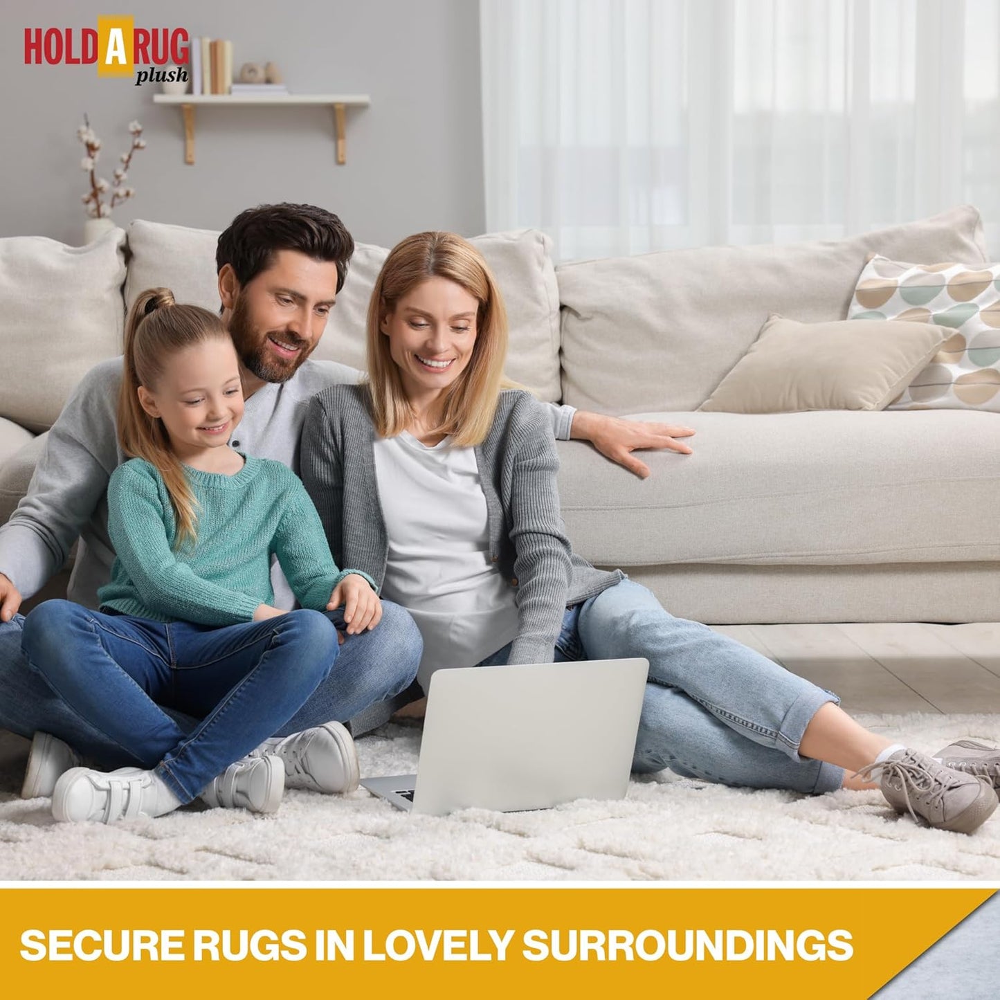 Hold-a-Rug Plush 5' x 7' Nonskid, Nonslip Rug Pad, Reversible Gripper, ¼ Thick, Safe for All Floors