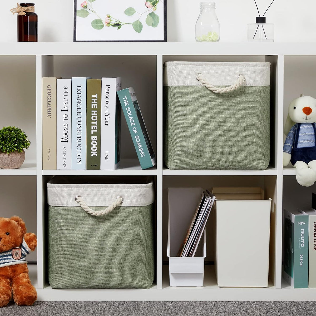Temary Storage Baskets Fabric Storage Bins for Shelves, 2 Pack Decorative Storage Boxes Canvas