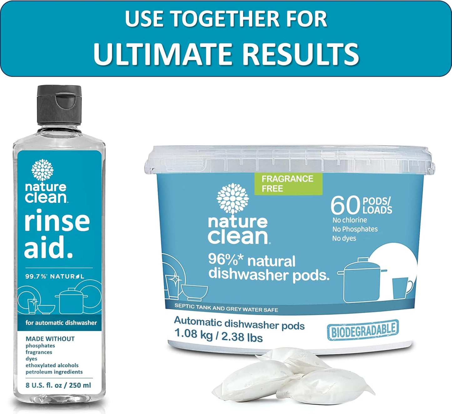 Nature Clean All Natural Dishwasher Rinse Aid Cleaner, Liquid Dishwasher Rinse Agent for Spot-Free