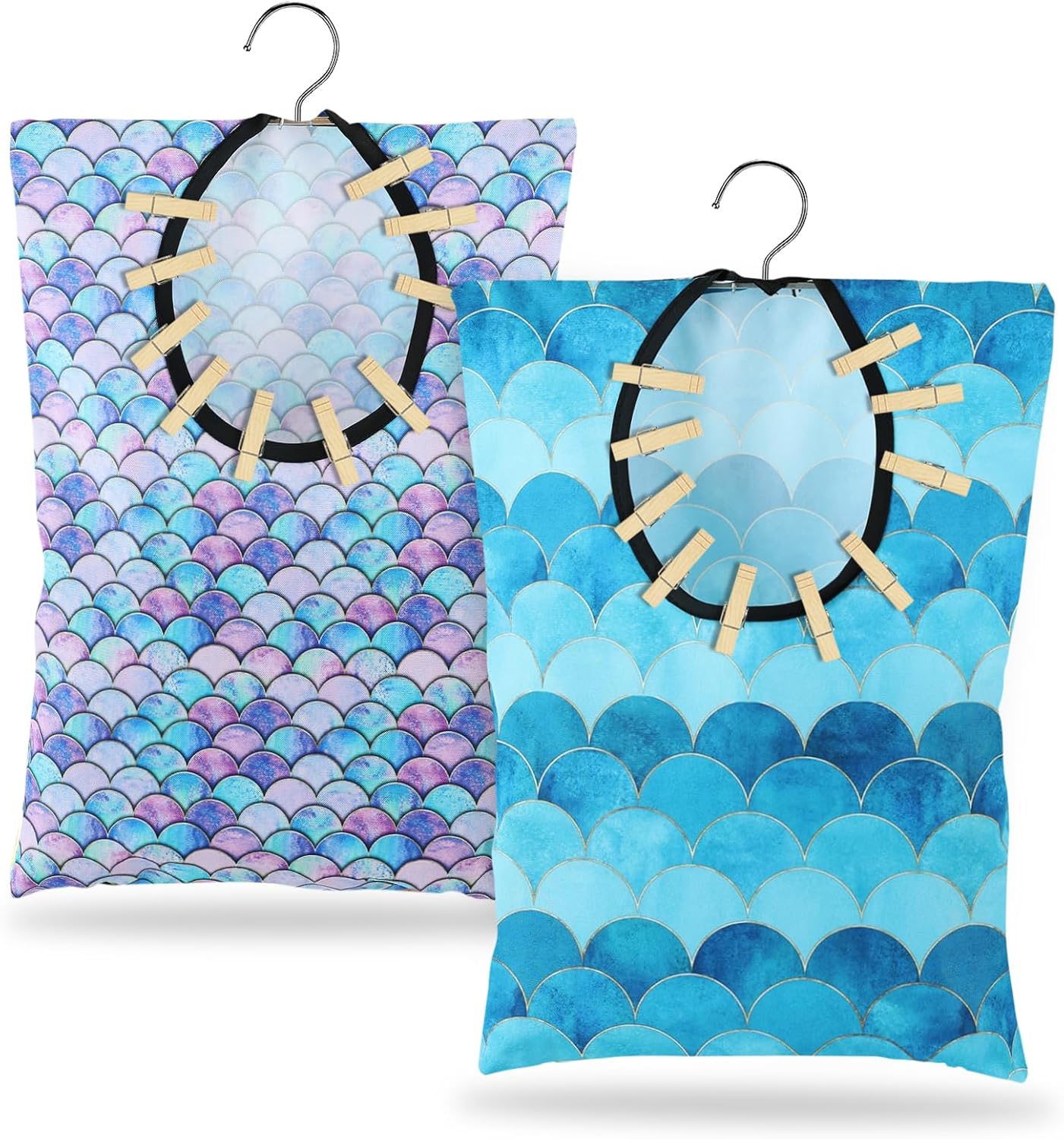 2 Pcs Summer Clothes Pin Bag Mermaids Clothespin Bag Holder Clothespin Holder 15 X 11 Inch Clothes
