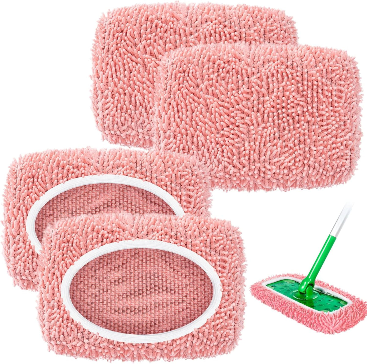 4 Pack Reusable Mop Pads Compatible with Swiffer Sweeper, Microfiber Chenille Washable Swiffer Mop