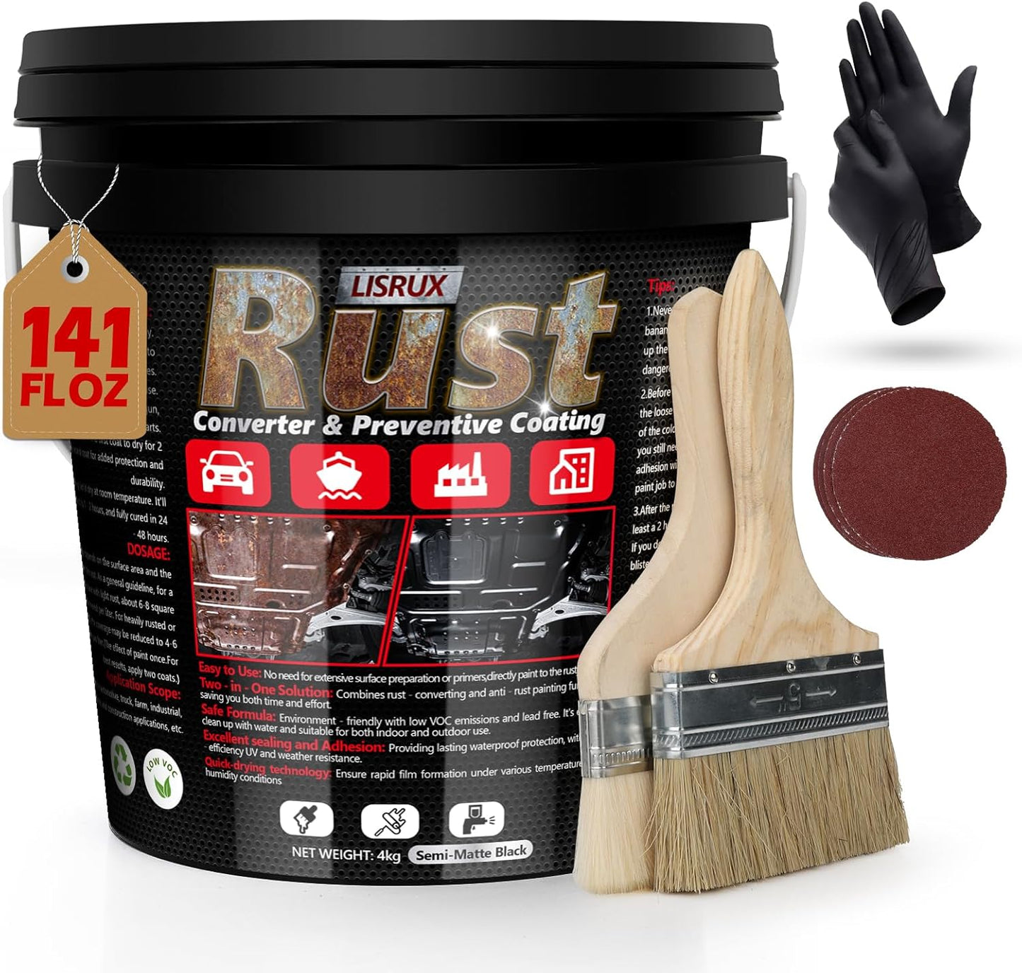 Rust Converter & Metal Primer, 141 Fl Oz Black Rust Inhibitor Paint for Metal, Automotive Rust