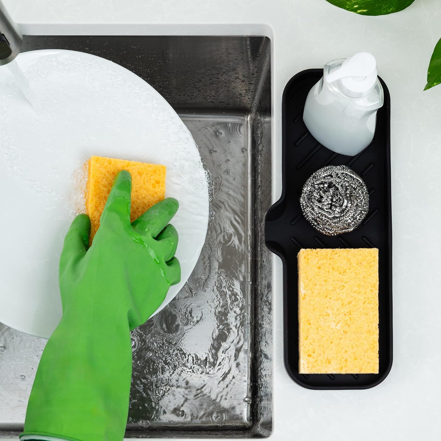 Zulay Large Silicone Sponge Holder (12x4) – Flexible Sink Organizer Tray for Kitchen & Bathroom