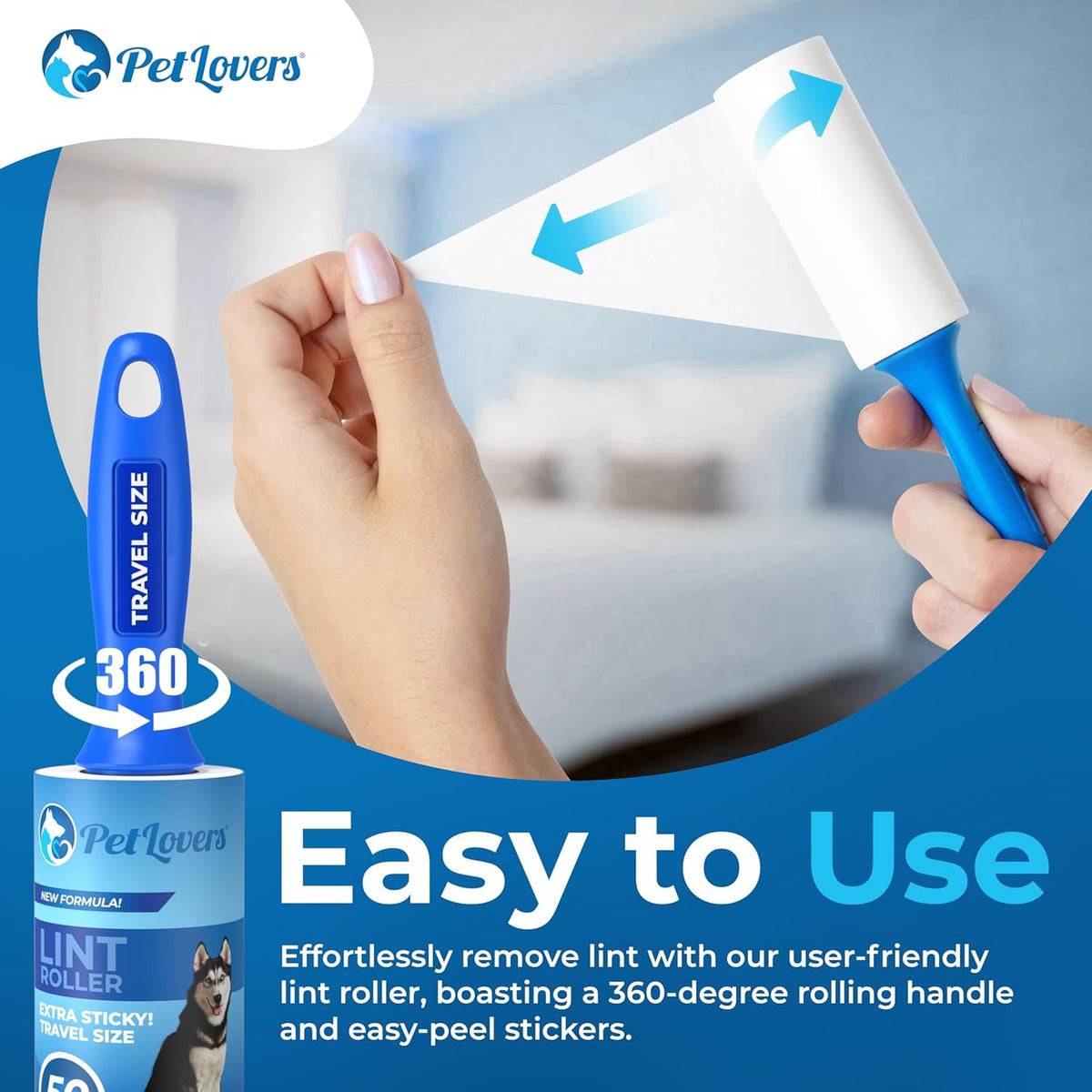 PetLovers Extra Sticky Lint Roller Mega Value Set for Pet Hair Removal, Dog and Cat Lint Remover (6