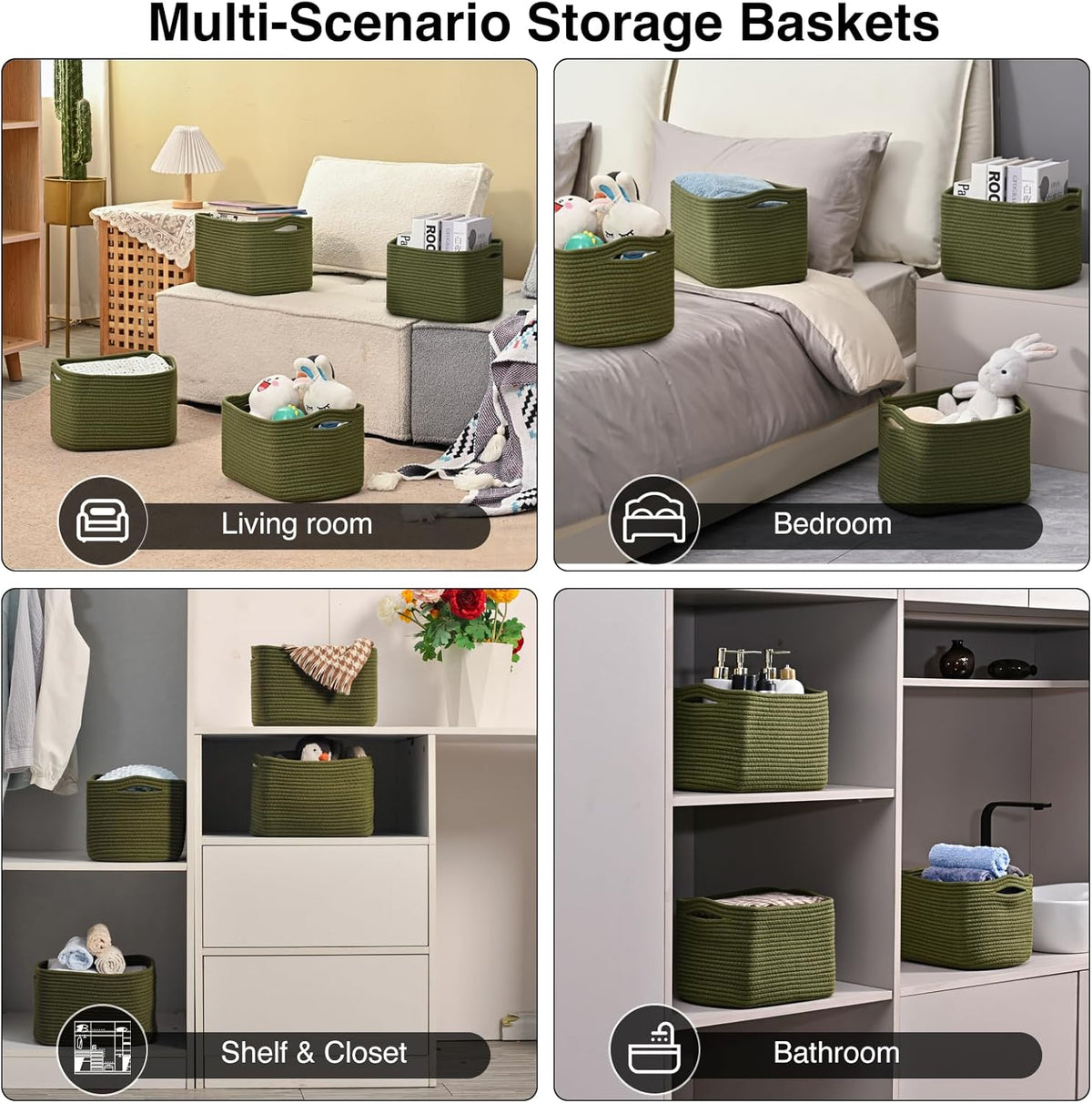 Storage Basket for Shelves, Small Baskets for Organizing, Woven Cotton Rope Baskets for Storage