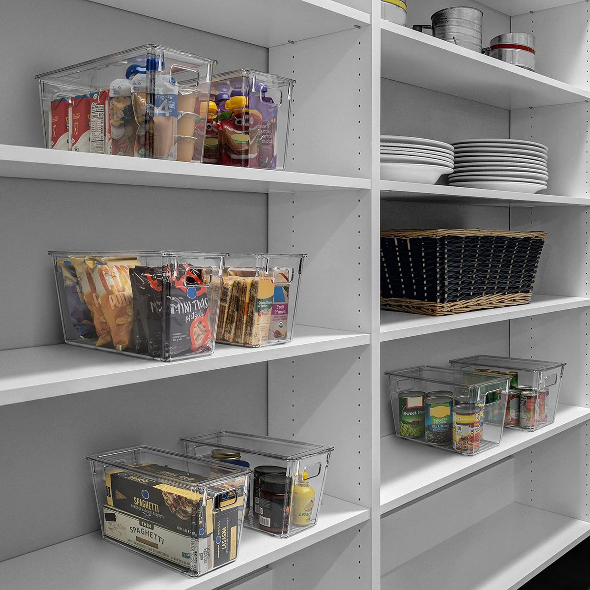 ClearSpace Modern Plastic Storage Bins with Lids Perfect Kitchen Organization or Pantry Fridge