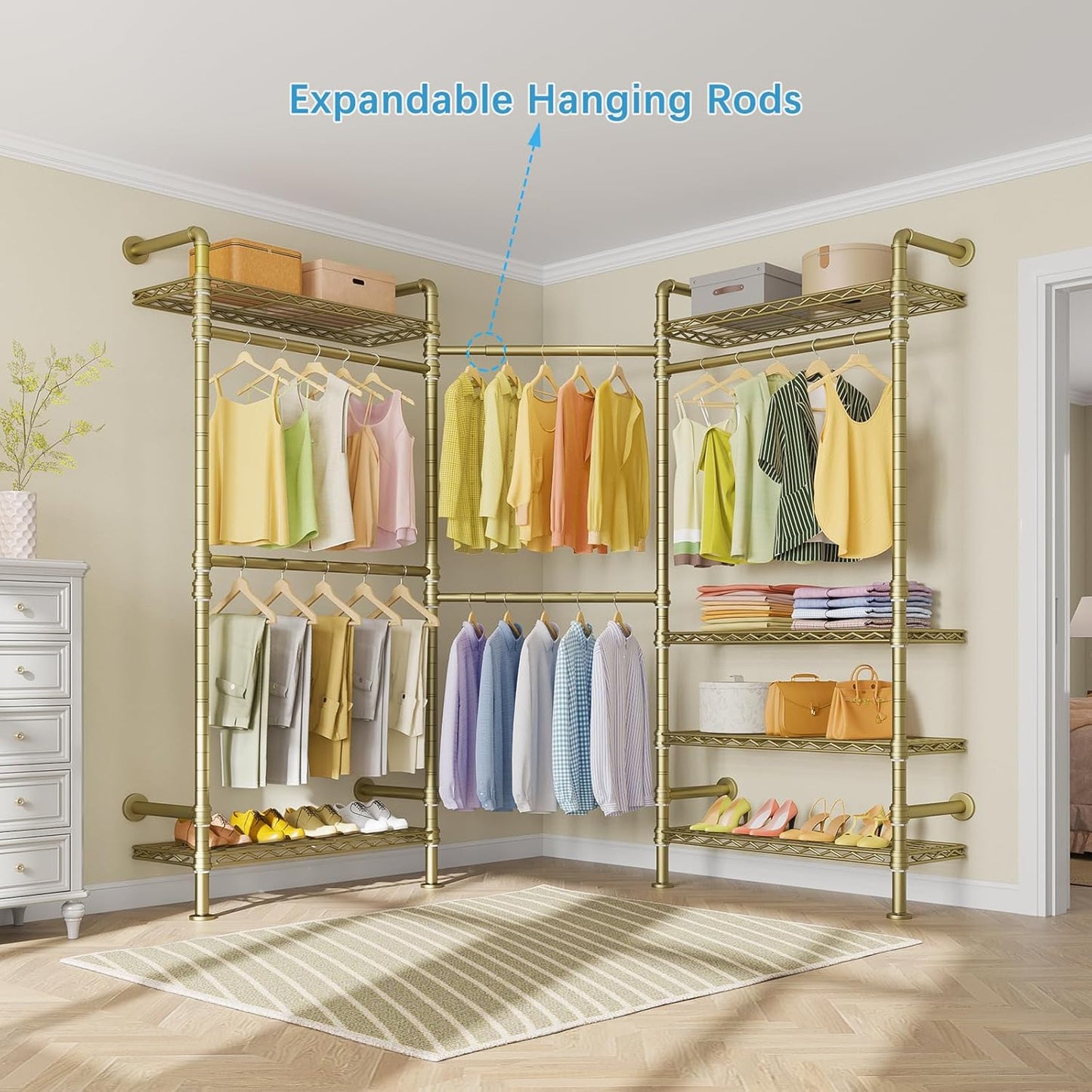 Timate F3 Garment Rack Heavy Duty Clothes Rack for Hanging Clothes, Expandable Industrial Pipe Wall