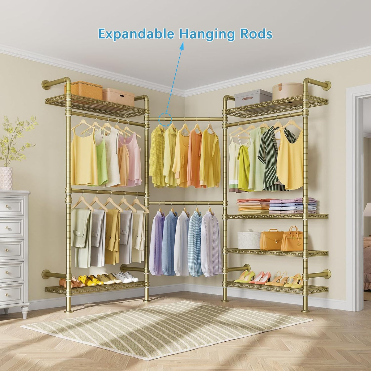 Timate F3 Garment Rack Heavy Duty Clothes Rack for Hanging Clothes, Expandable Industrial Pipe Wall