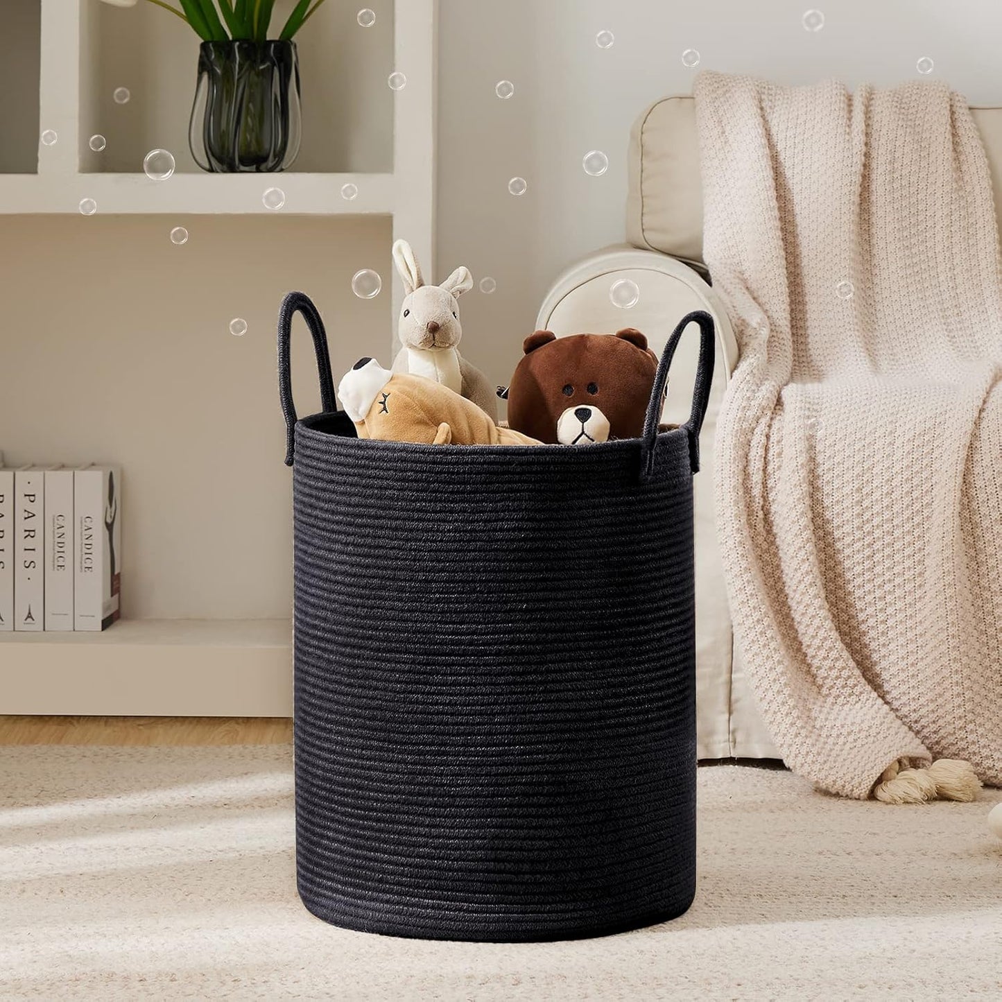 YOUDENOVA Woven Rope Laundry Hamper Basket, 72L Tall Luandry Basket, Baby Nursery Hamper for