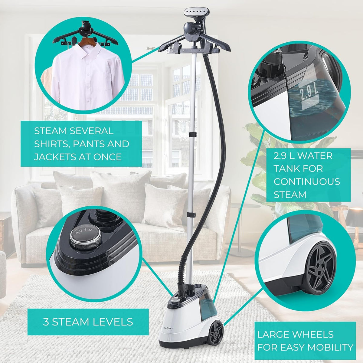 True & Tidy® Commercial Garment Steamer – Heavy Duty 1800W for Home & Commercial Use, 90+ Min