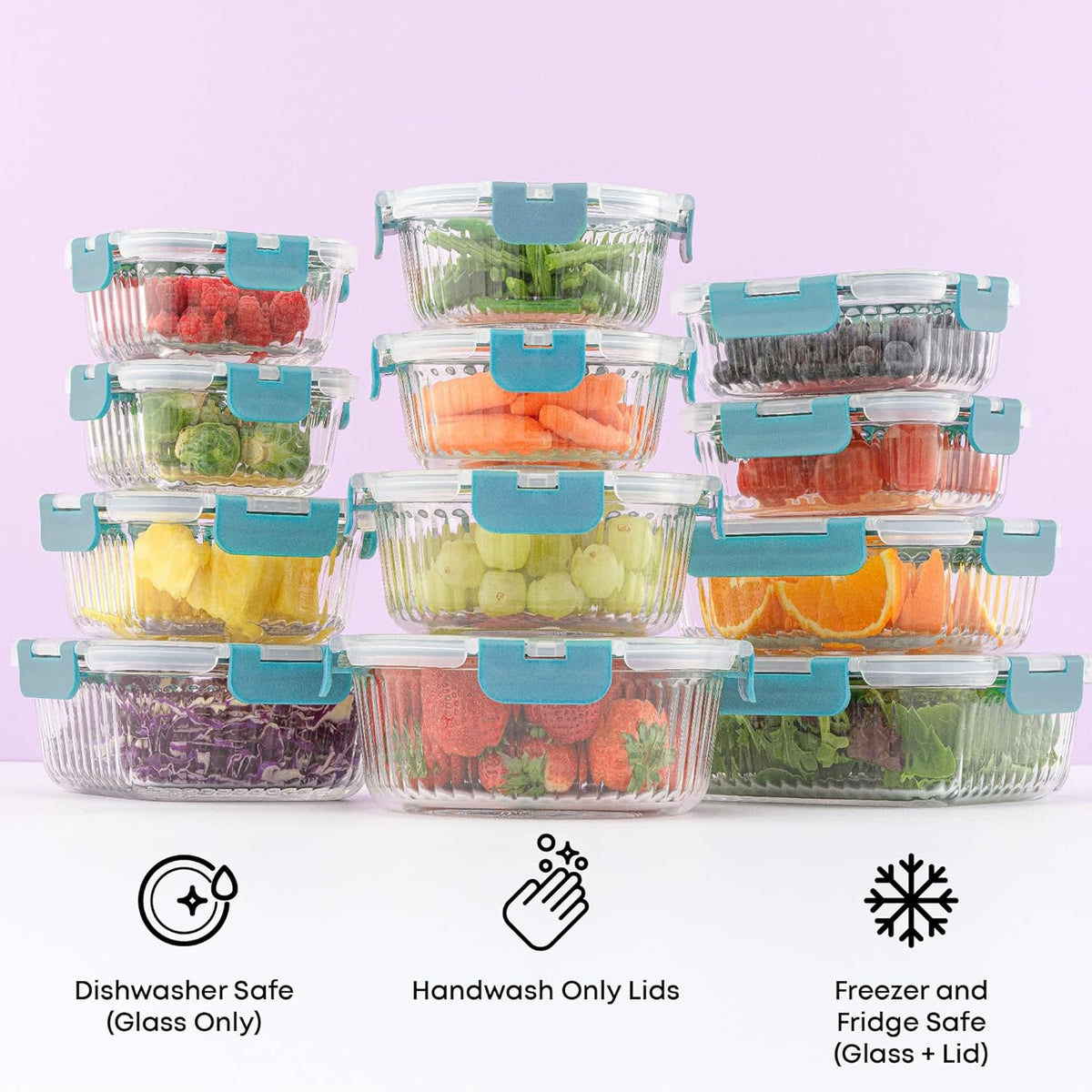 JoyJolt 24pc Borosilicate Glass Storage Containers with Lids | 12 Airtight/Freezer Safe Food