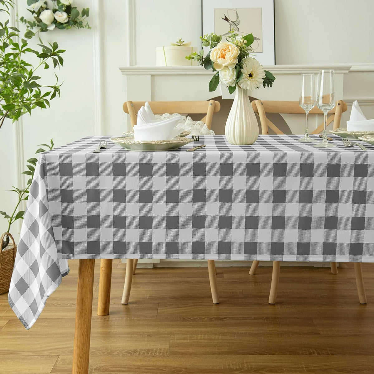 Waterproof Plaid Tablecloth Fabric - Oblong 52x70 Inch Classic Buffalo Tartan Table Cloth for