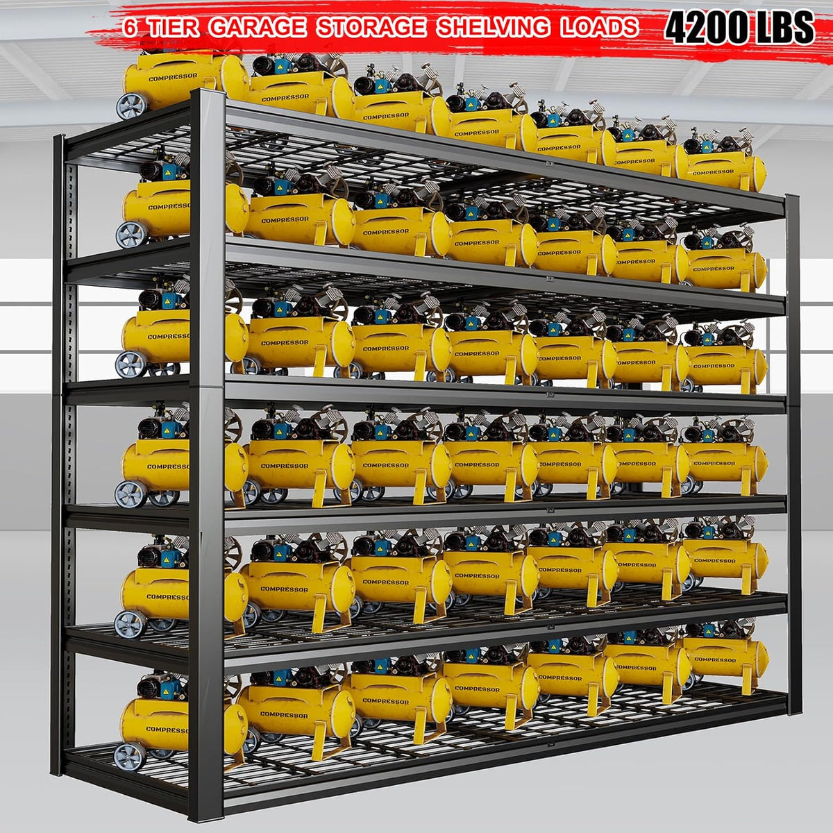 65" W Garage Shelving Heavy Duty, 6 Tier Garage Shelves, Adjustable Storage Shelving Unit