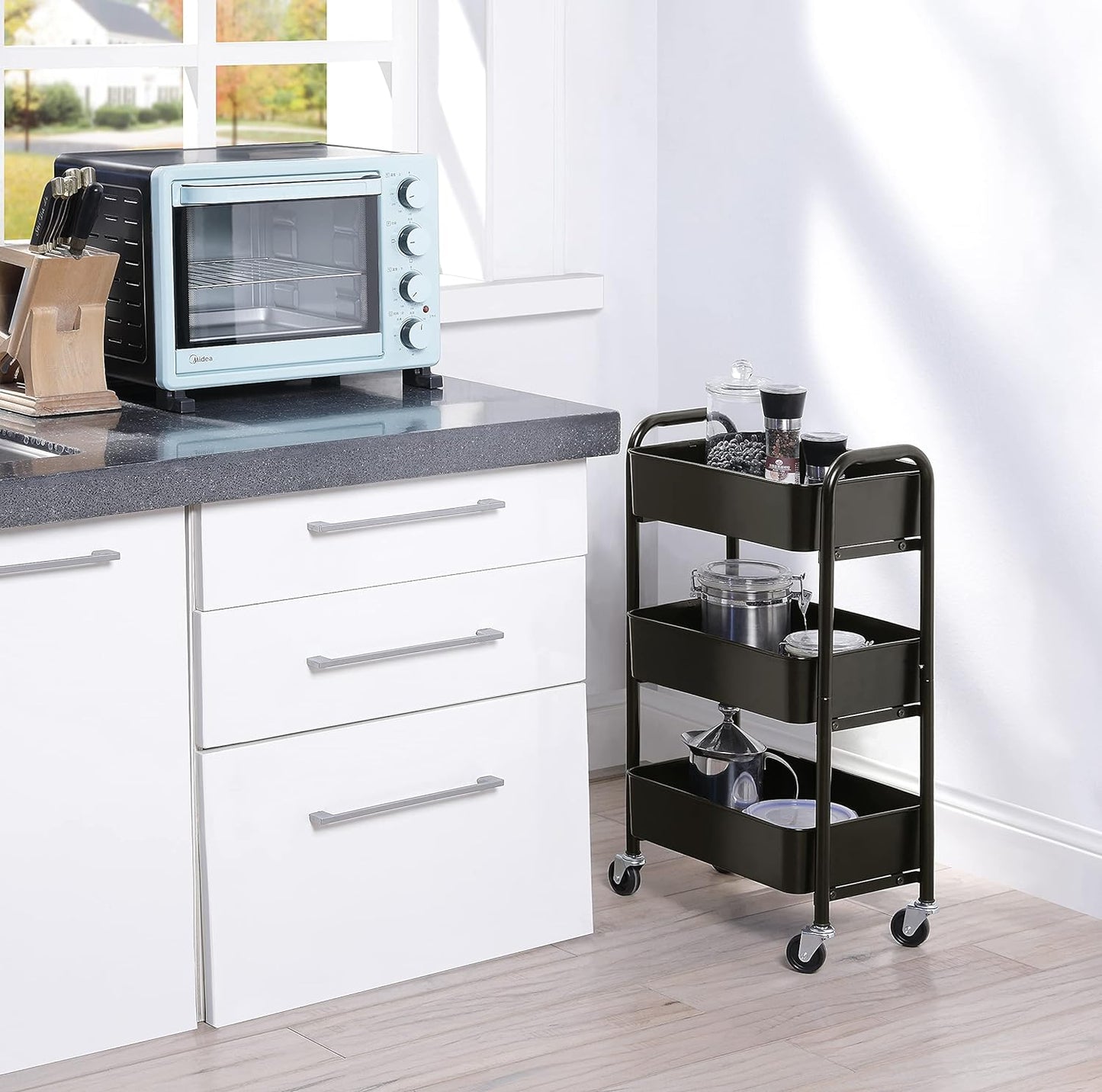 SunnyPoint 3-Tier Delicate Compact Rolling Metal Storage Organizer - Mobile Utility Cart