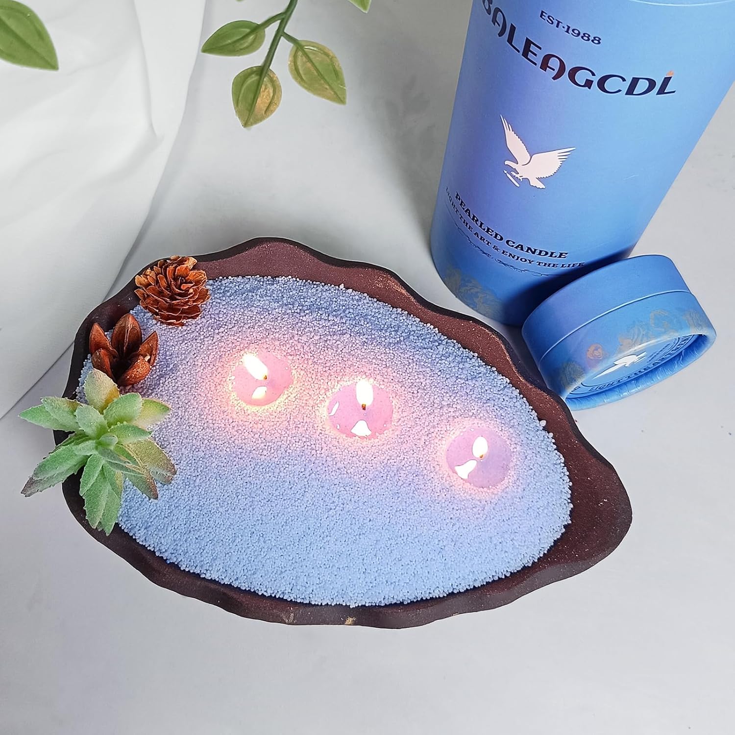 Bluebell Scented Light Blue Pearled Candle 18oz Luxury Sand Candle Granulated Wax - 30 Cotton Wicks