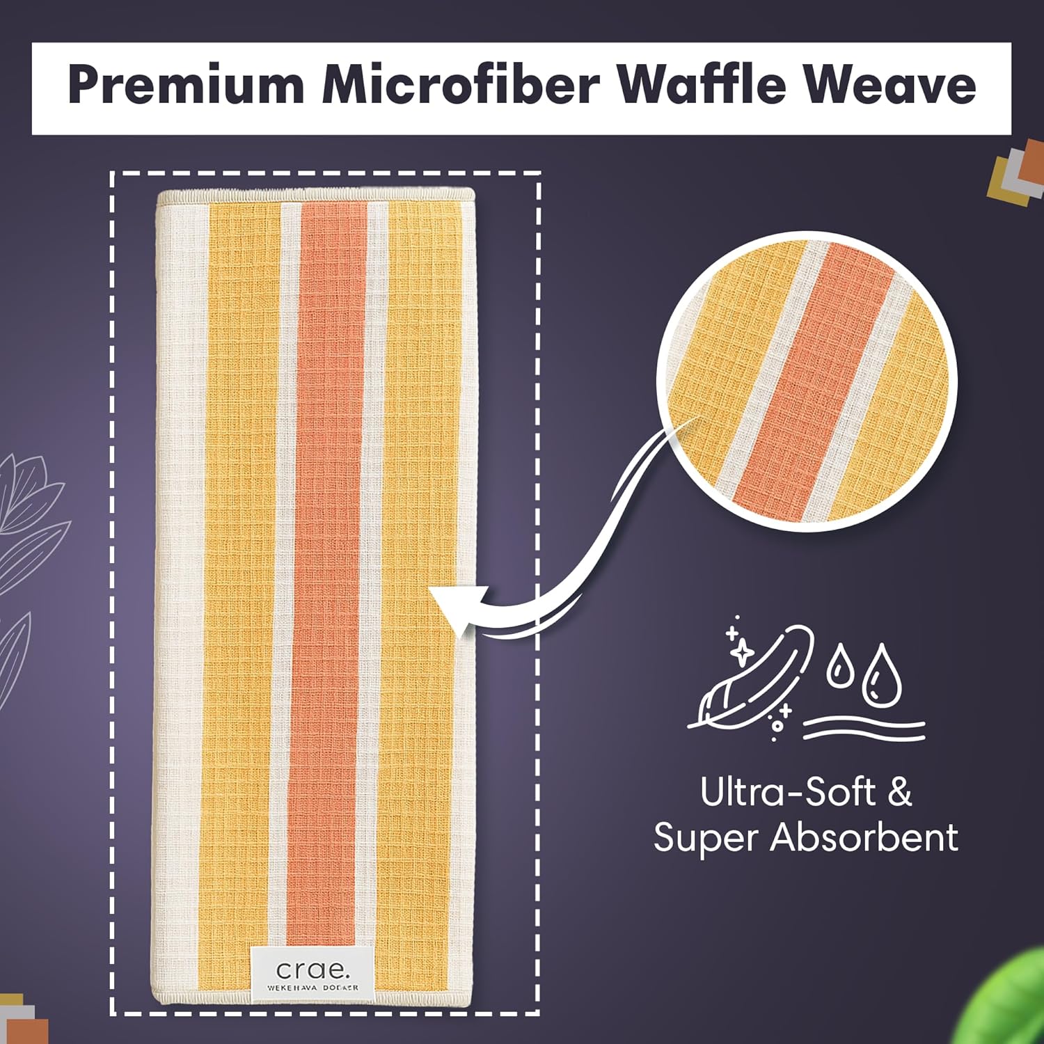 2 Double Sided Microfiber Hand Towels, 17x27 Inches Waffle Design Kitchen Towels Set, Durable &
