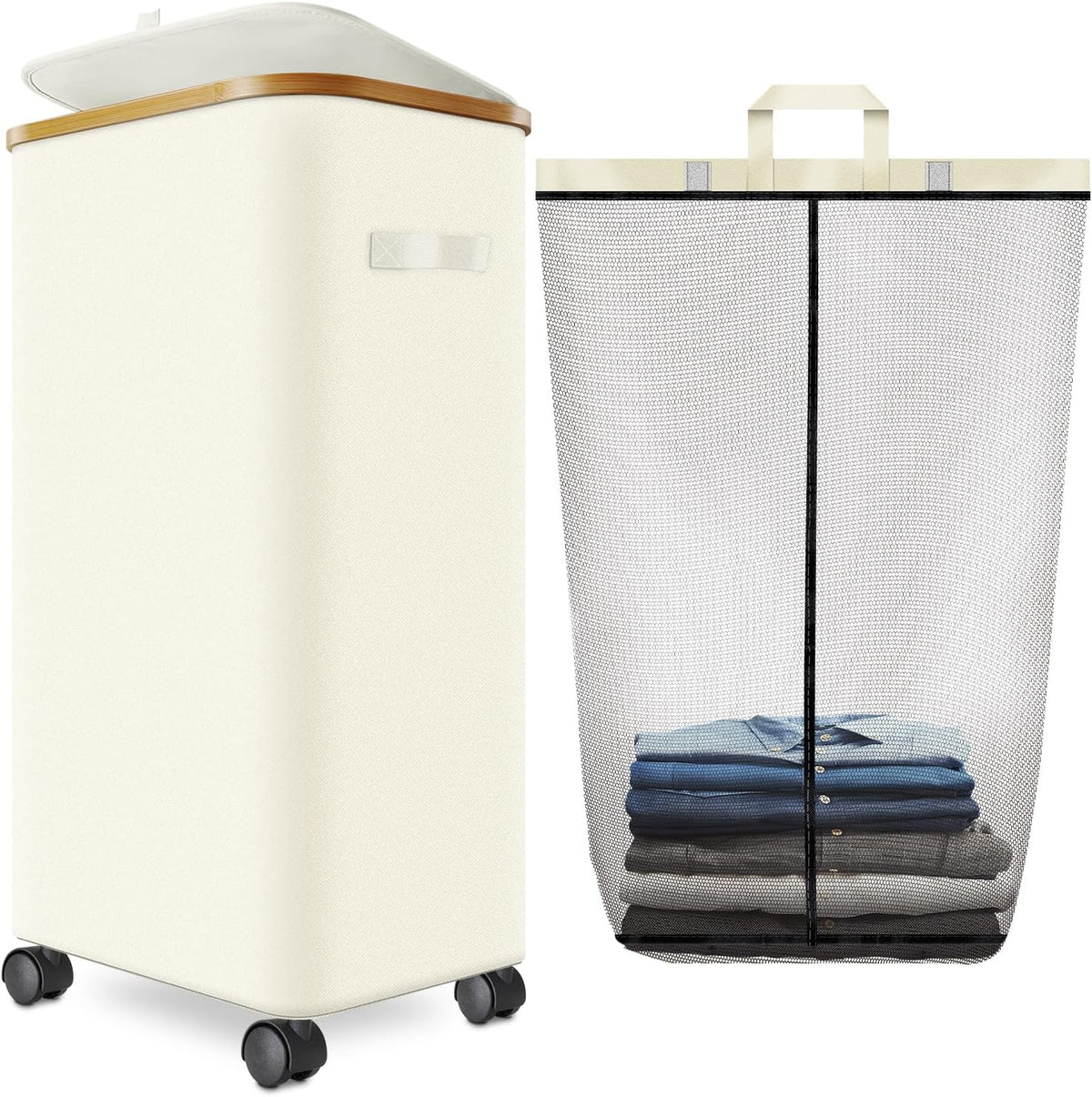 Laundry Hamper with Wheels,29 Gal (110L) Laundry Basket with lid Rolling Clothes Hamper Foldable