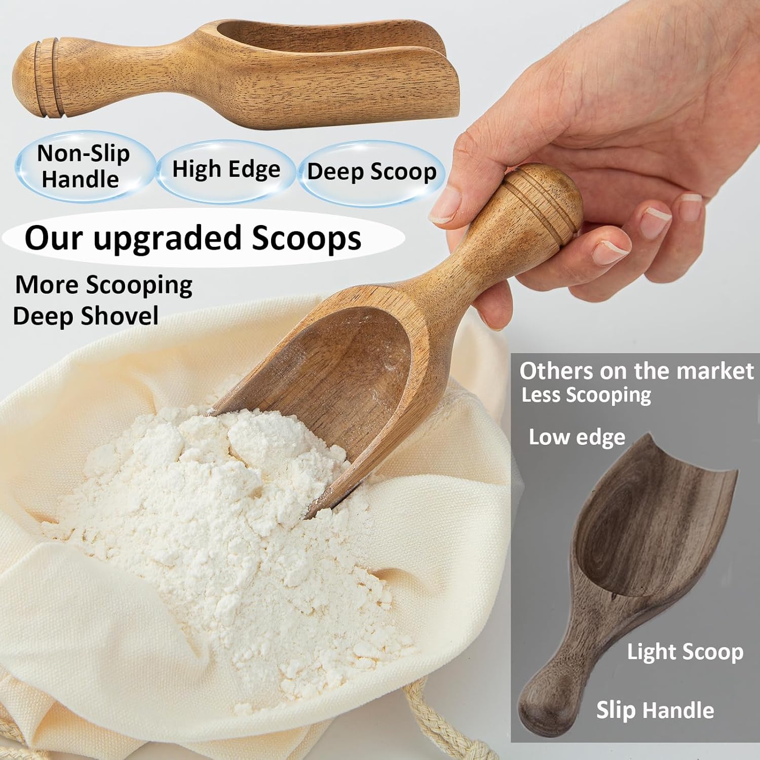 Big Coffee Scoop Shovel, 2pcs Wooden Scoop for Jars, Acacia Large Ground Coffee Scoop 5.9″