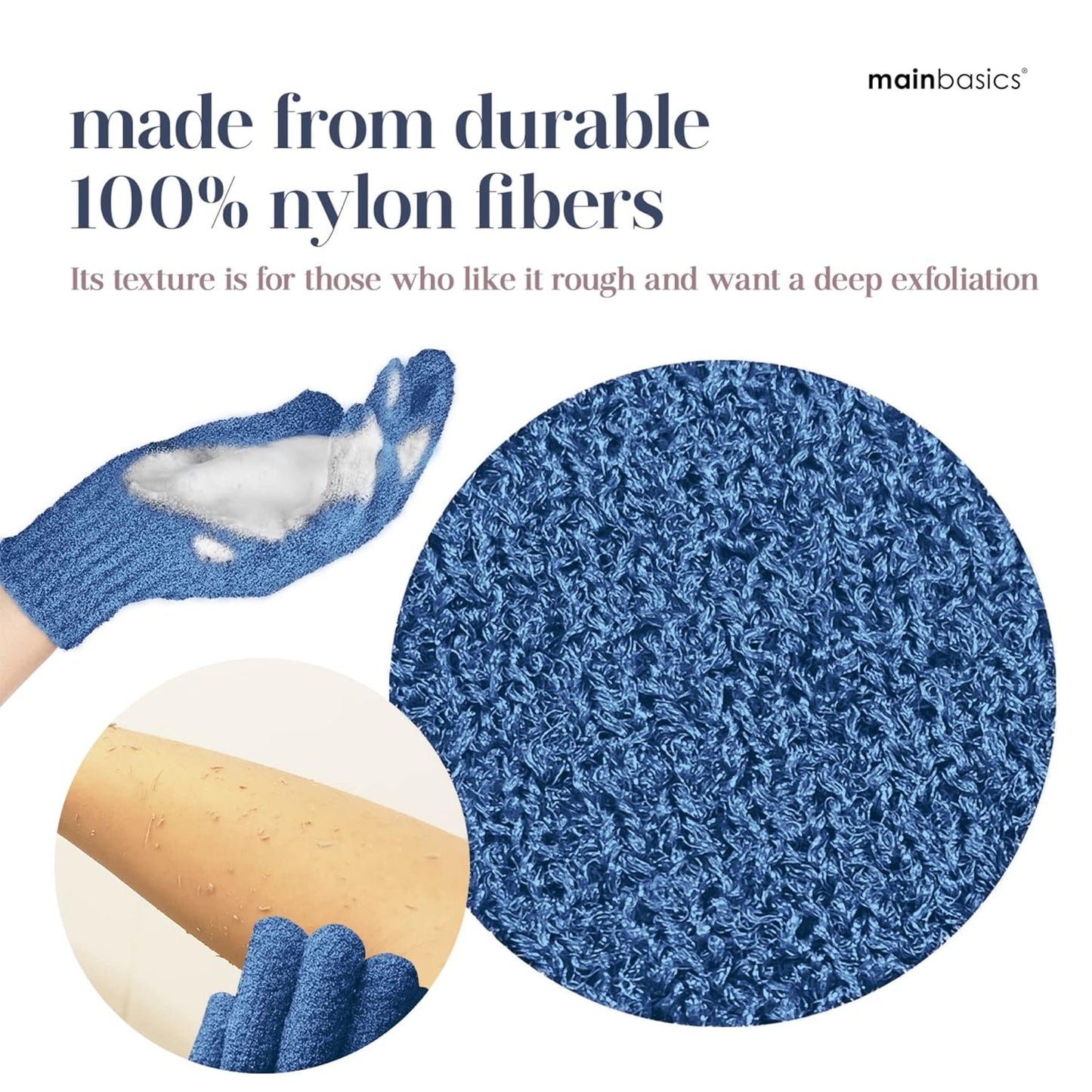 MainBasics Deep Cleansing Exfoliating Bath Gloves - Heavy-Textured Nylon Shower Scrub for Dead Skin