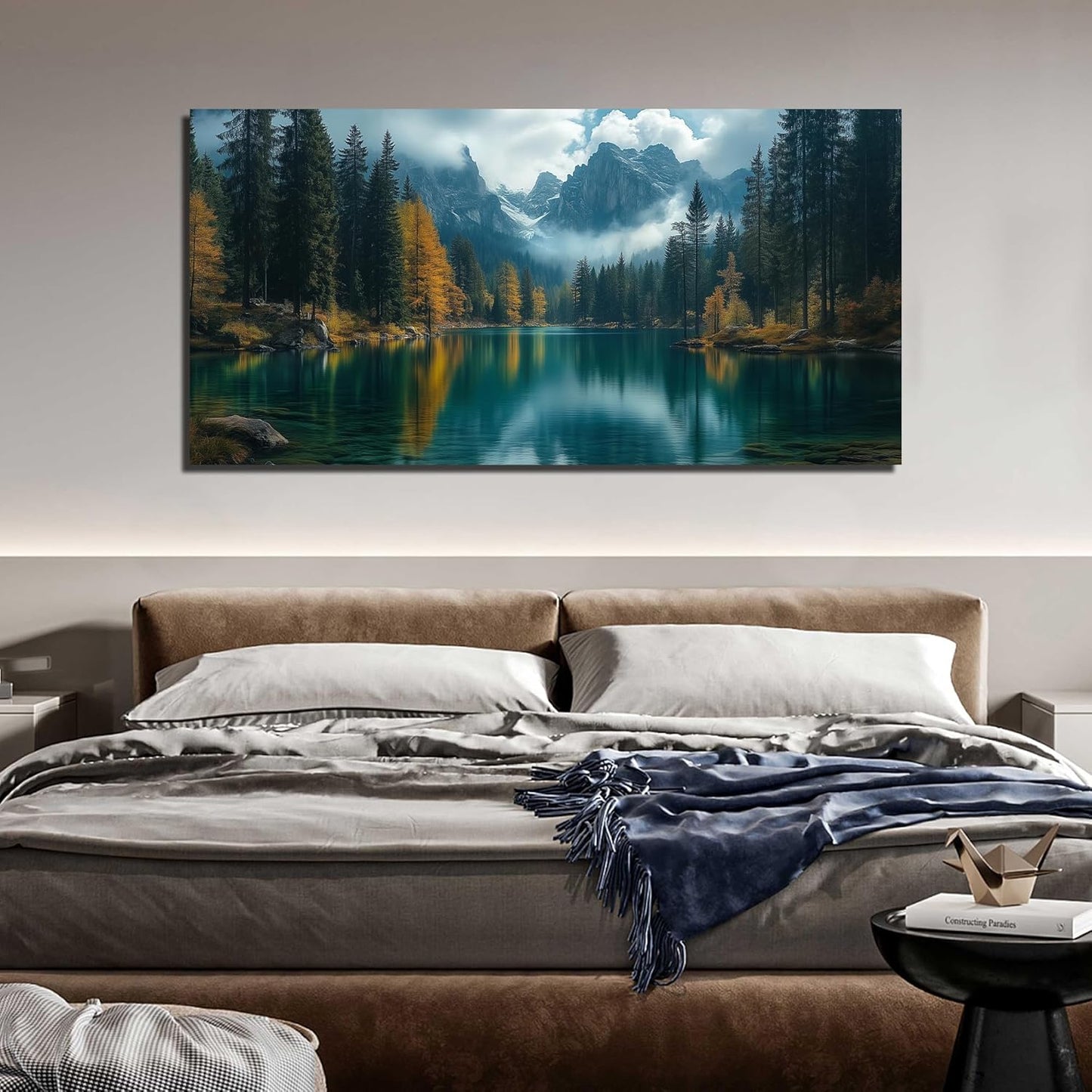 GUGIKA Landscape Wall Art for Living Room, Blue Mountain and Lake Wall-Decor for Bedroom, Modern
