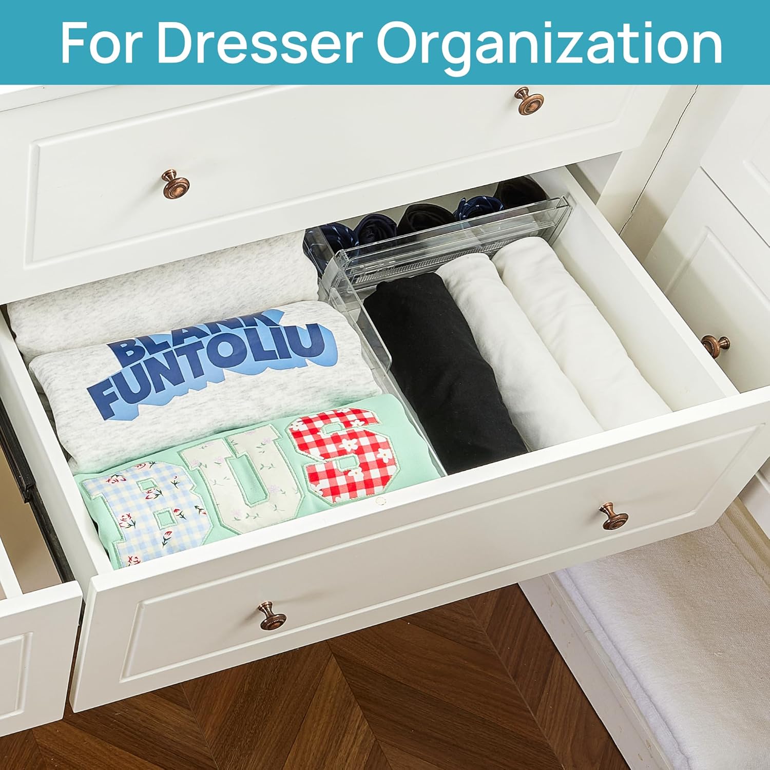 Vtopmart 8 Pack Drawer Dividers for Clothes, 4" High 10.2"-16.6" Adjustable Expandable Dresser