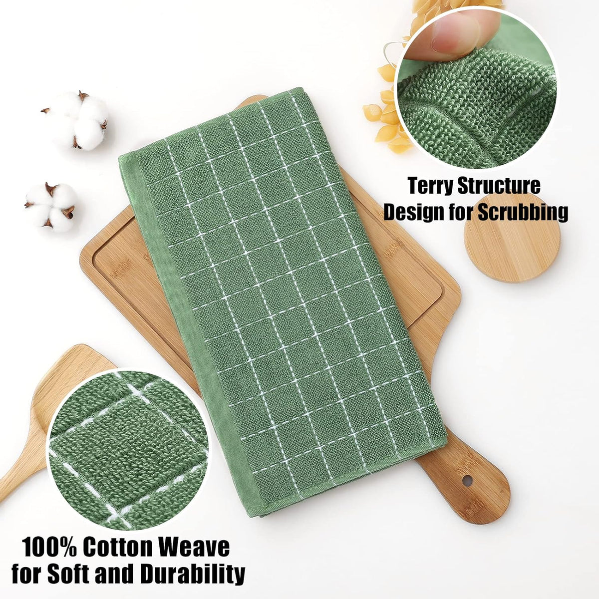 Homaxy 100% Cotton Terry Kitchen Dish Cloths, Ultra Soft and Absorbent Dish Towels for Kitchen