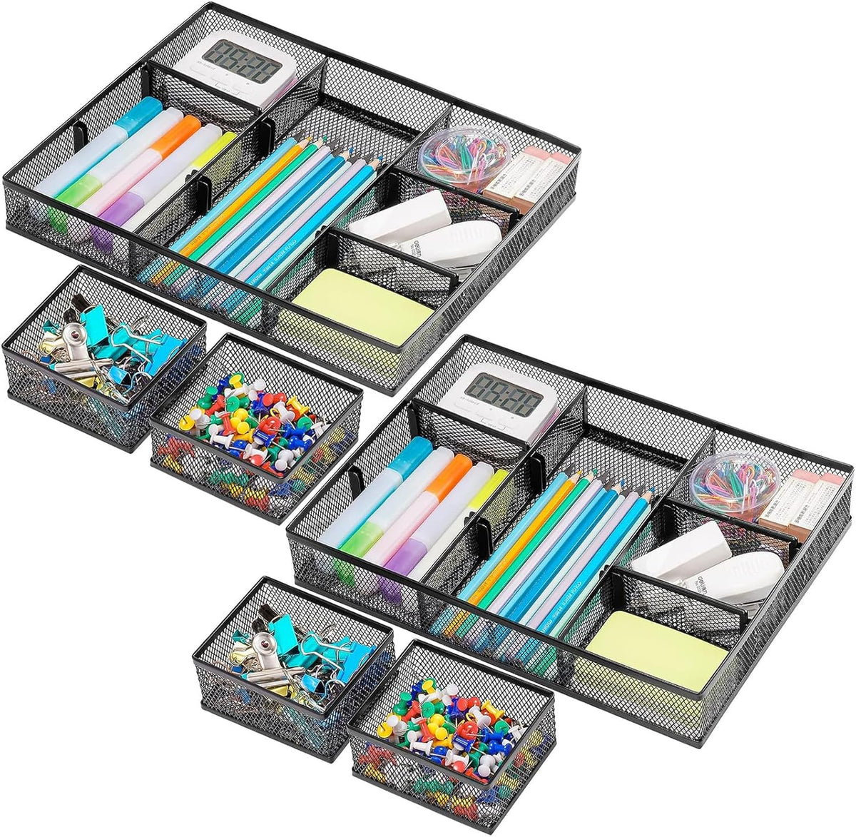 Marbrasse 3 Pack Desk Drawer Organizers with 9 Adjustable Compartments for Makeup, Office Supplies