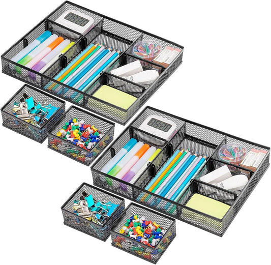 Marbrasse 3 Pack Desk Drawer Organizers with 9 Adjustable Compartments for Makeup, Office Supplies